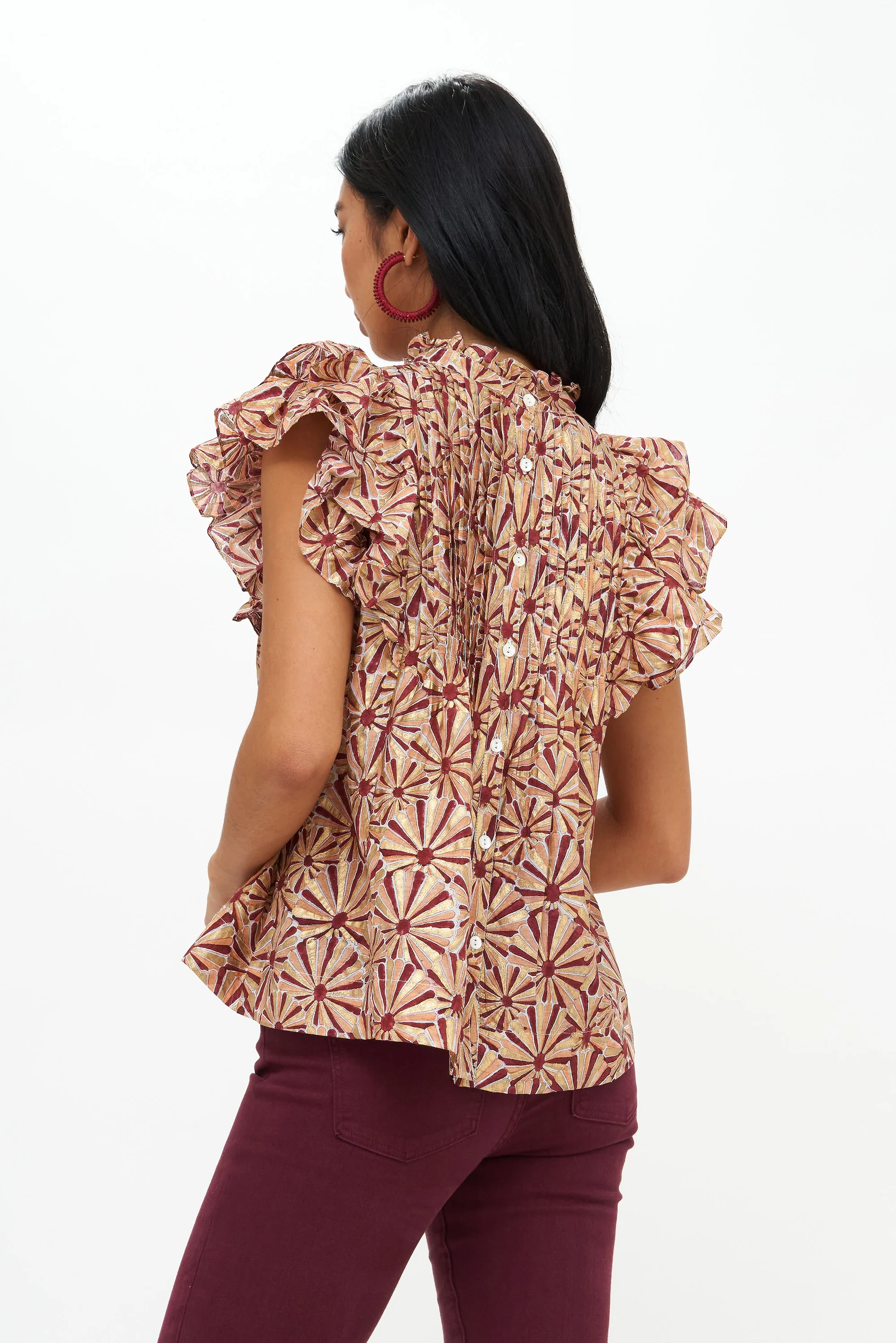 Pintuck Ruffle Top- Roman Wine - Image 2