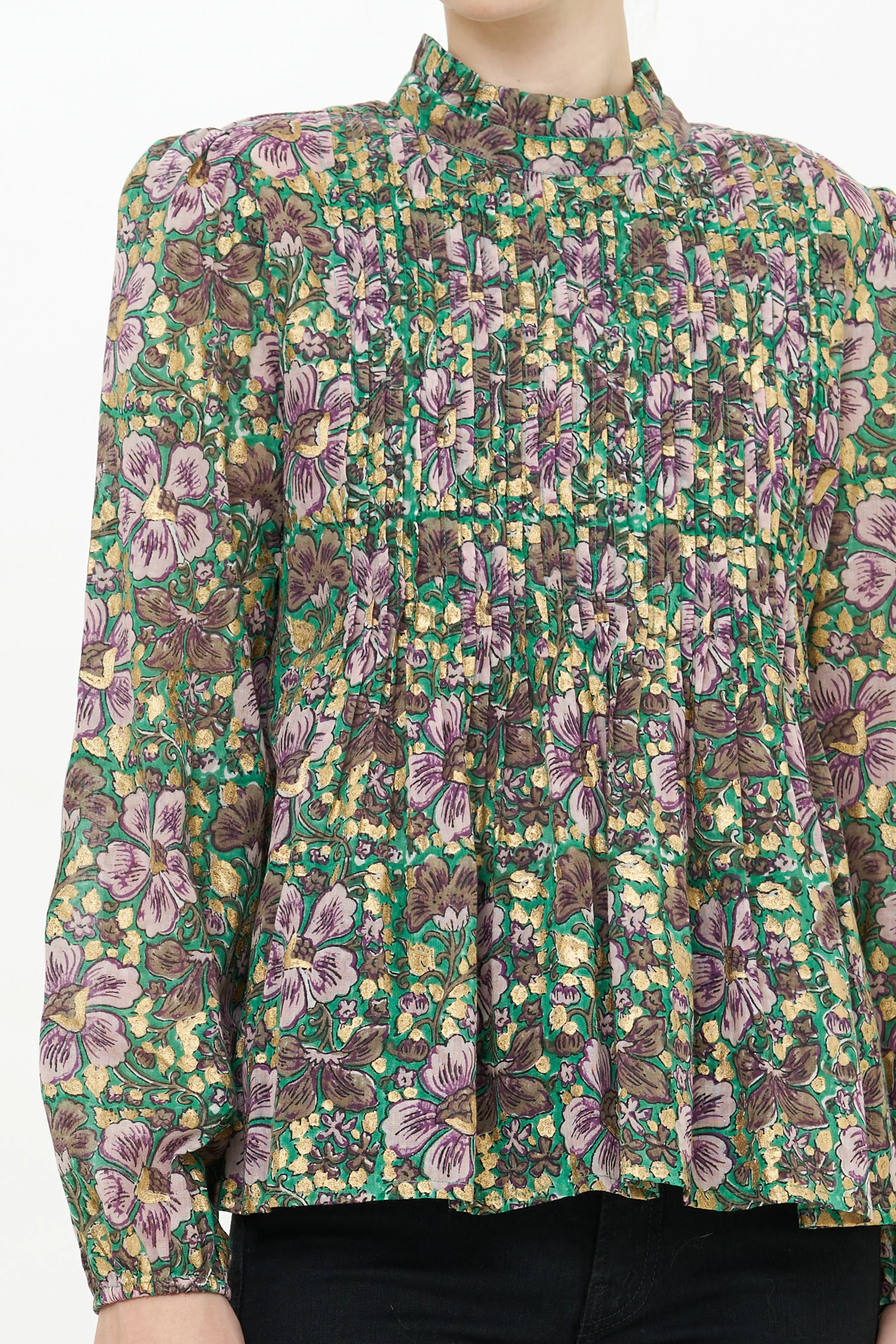 Long Sleeve Pintuck Blouse- Matera Green - Image 8