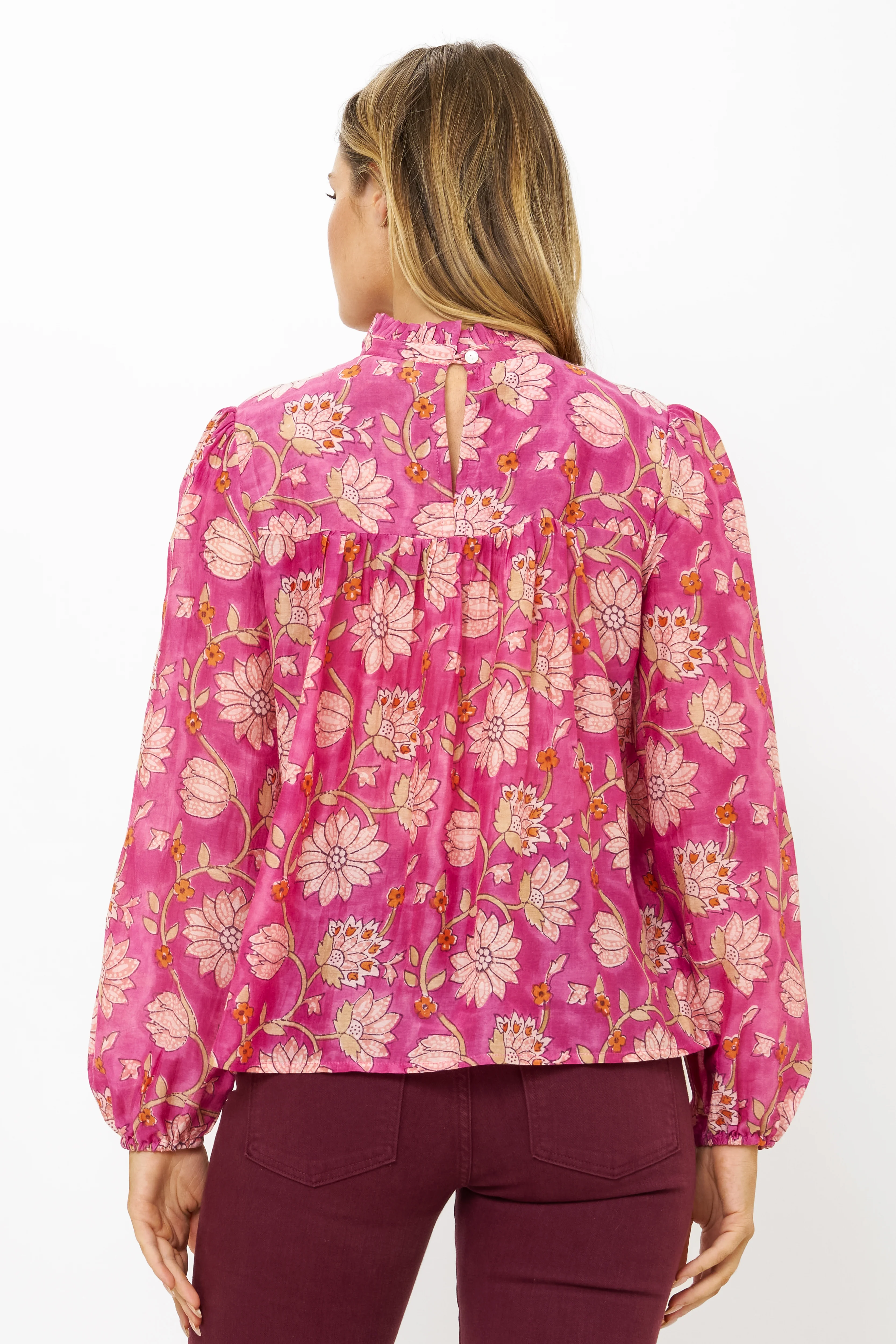 Long Sleeve Pintuck Blouse- Presidio Magenta - Image 7