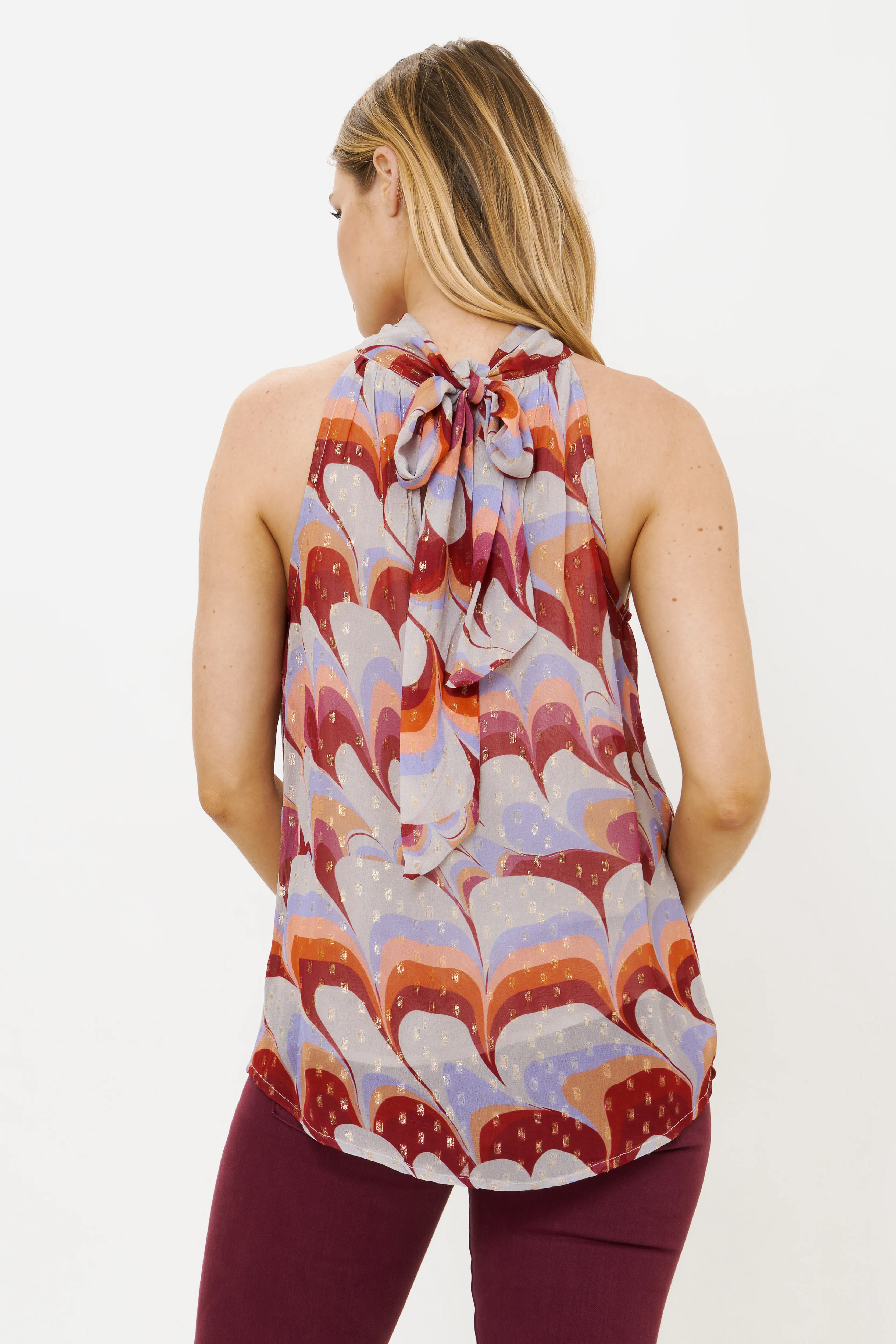 Sleeveless Tie Neck Top- Venice Cognac - Image 3