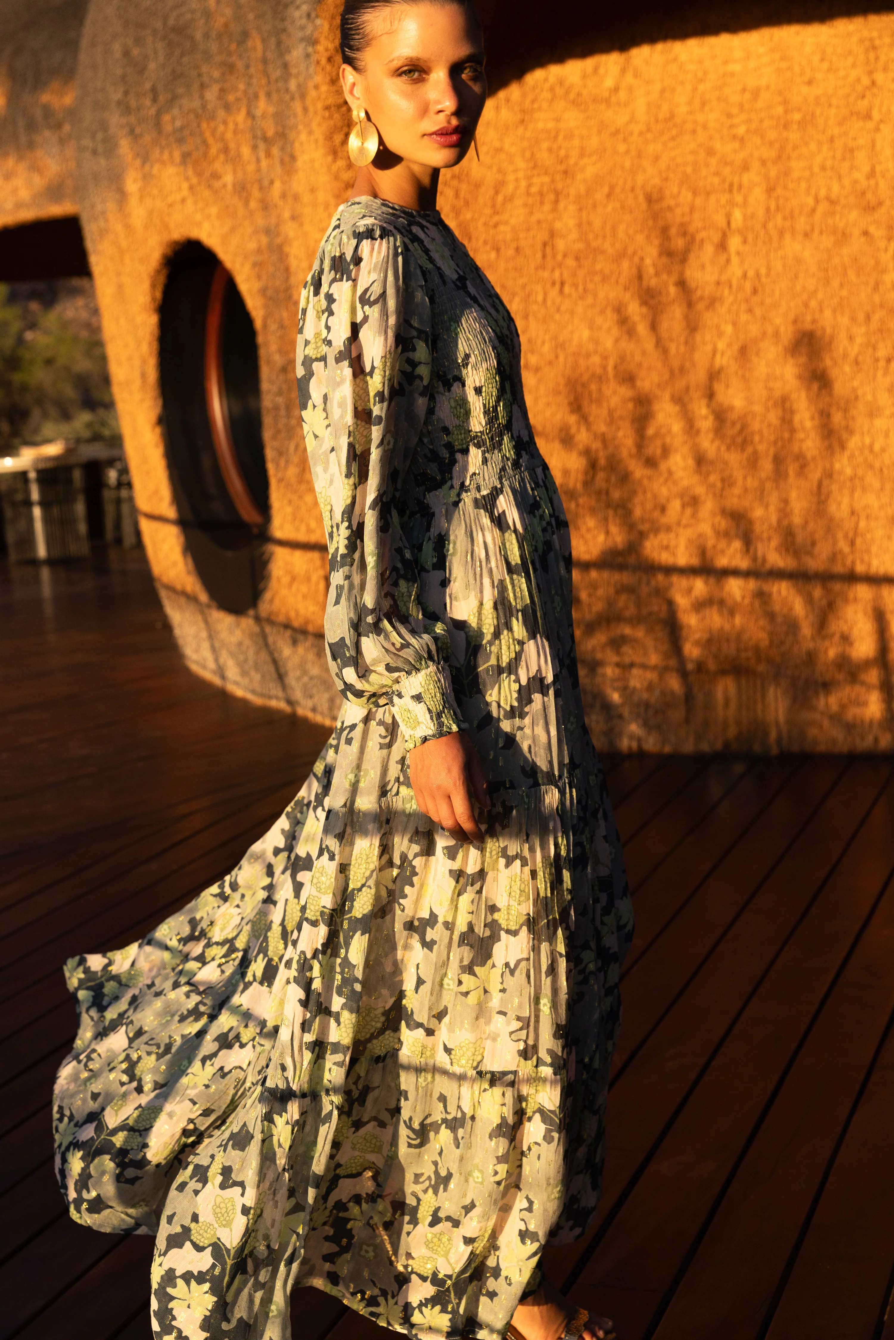 Smocked Top Maxi- Suzani Charcoal - Image 3