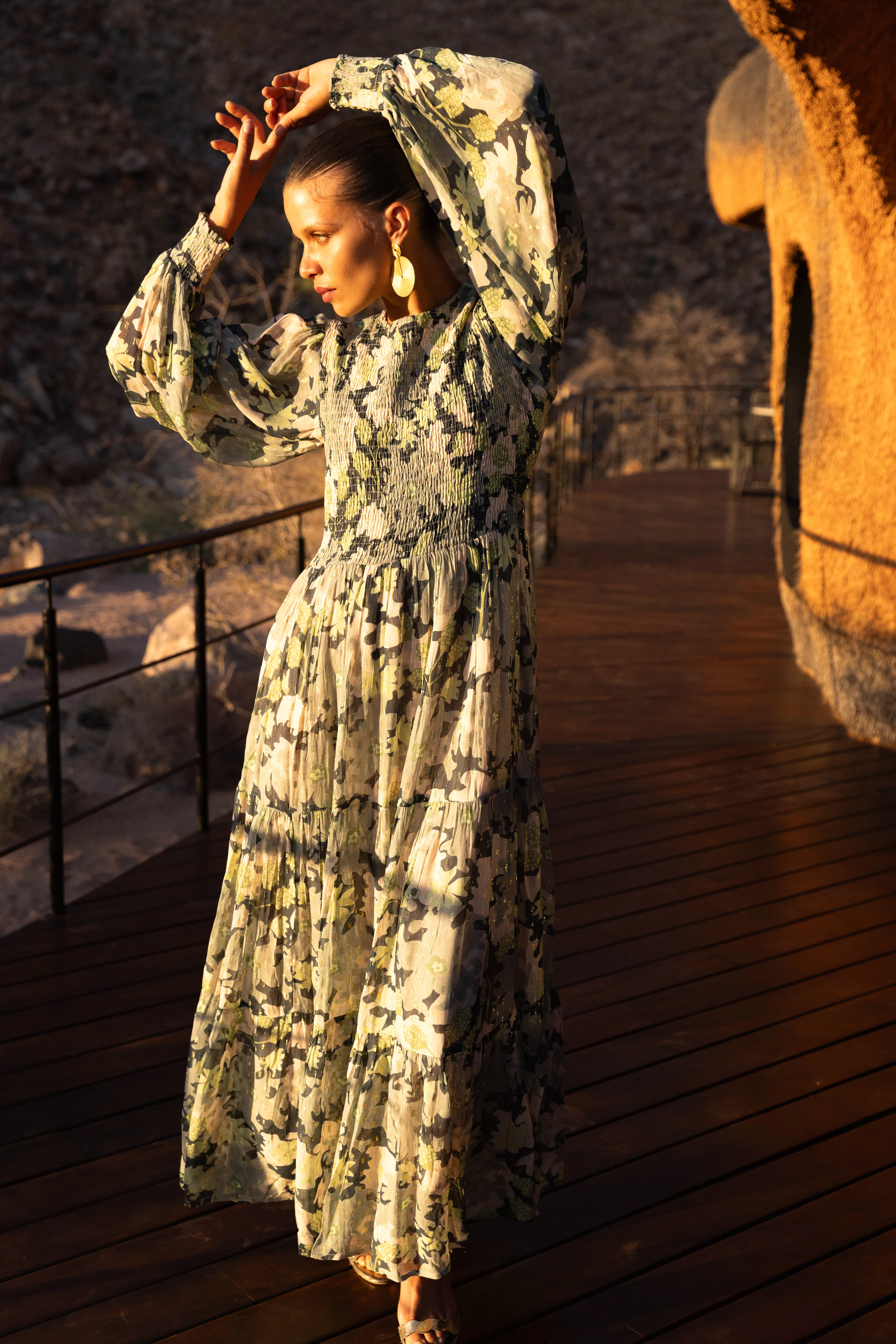 Smocked Top Maxi- Suzani Charcoal - Image 4