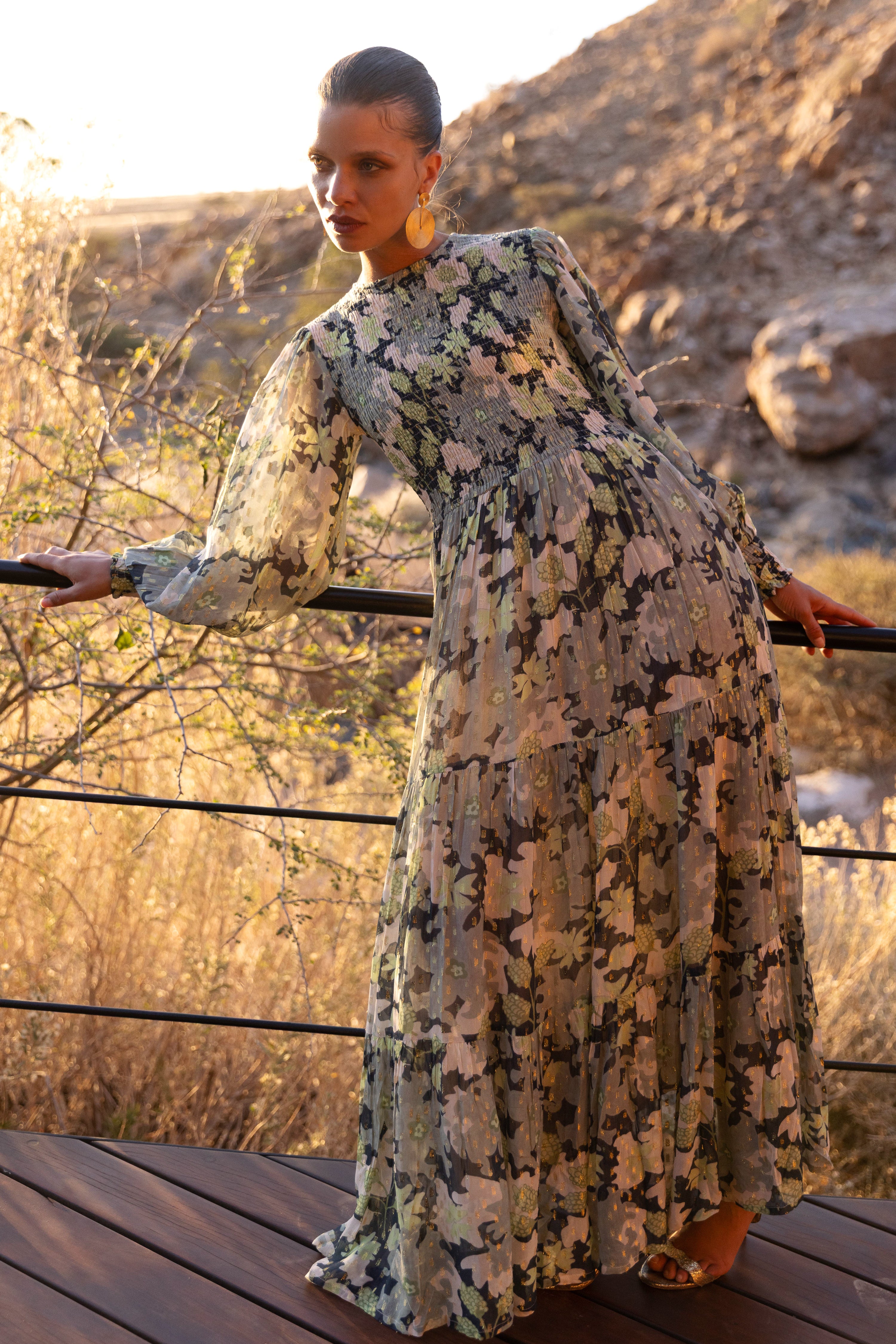 Smocked Top Maxi- Suzani Charcoal - Image 7