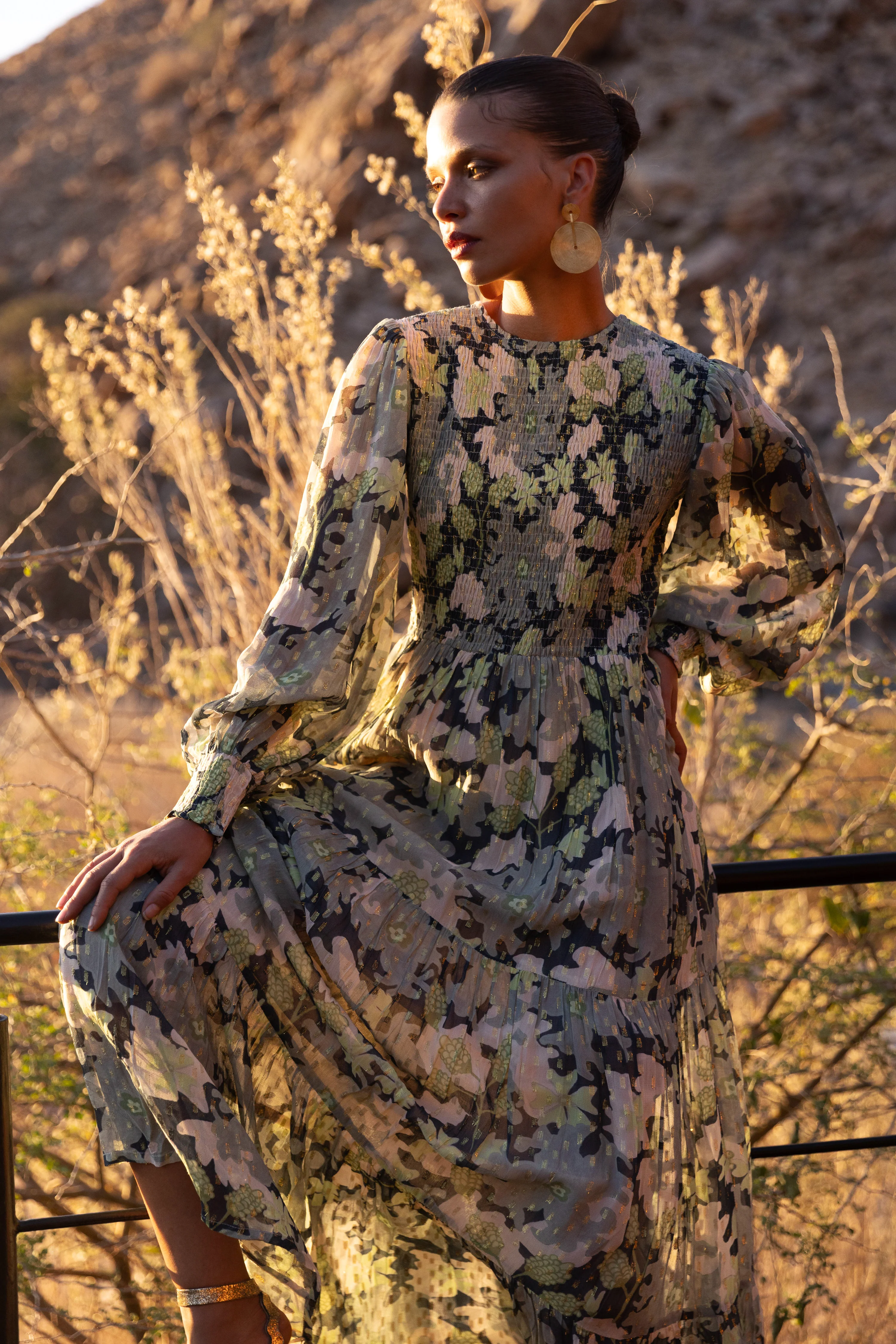 Smocked Top Maxi- Suzani Charcoal - Image 9
