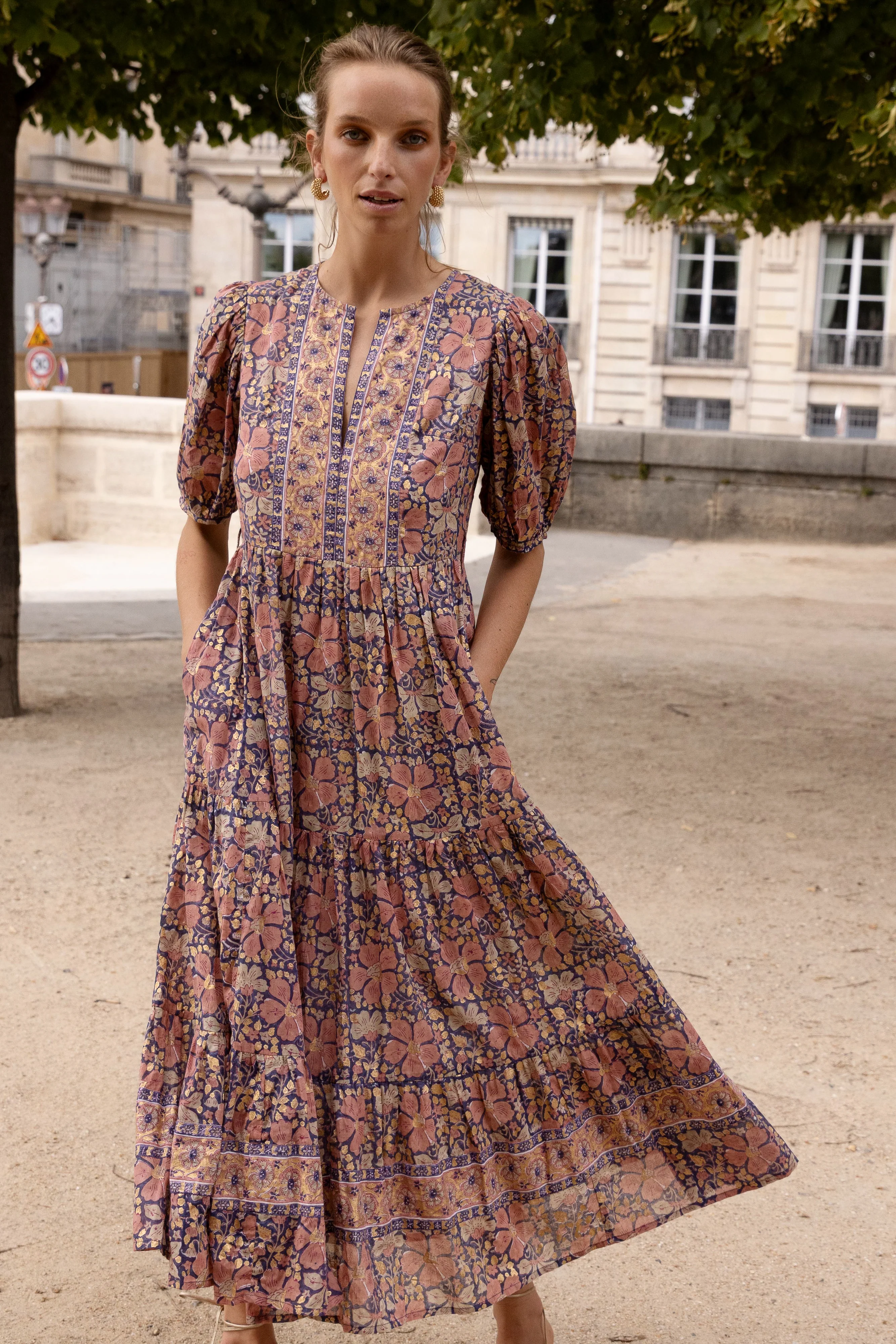 Puff Sleeve Maxi- Matera Navy - Image 4