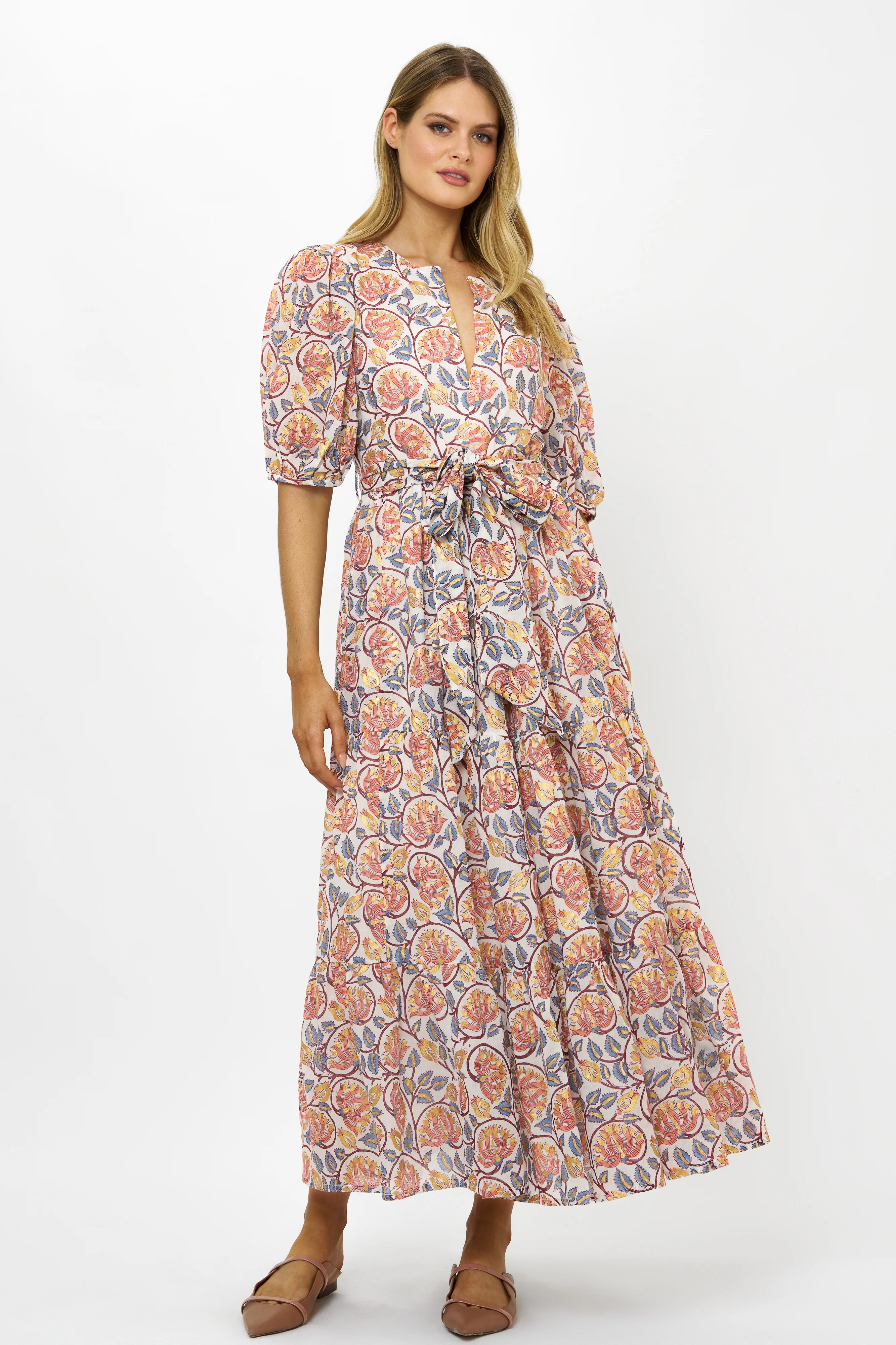 Puff Sleeve Maxi- Montenegro Coral - Image 7