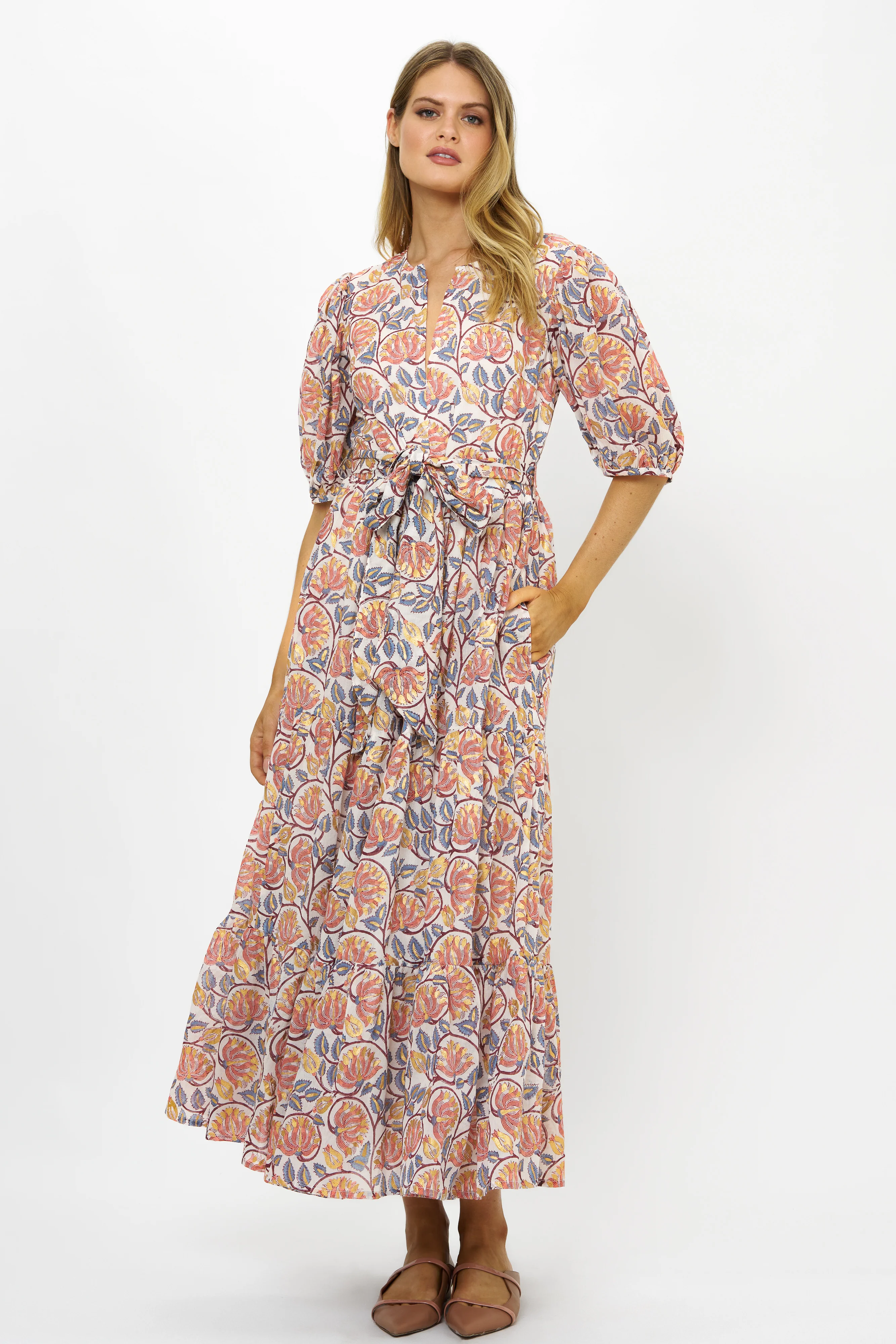 Puff Sleeve Maxi- Montenegro Coral - Image 8