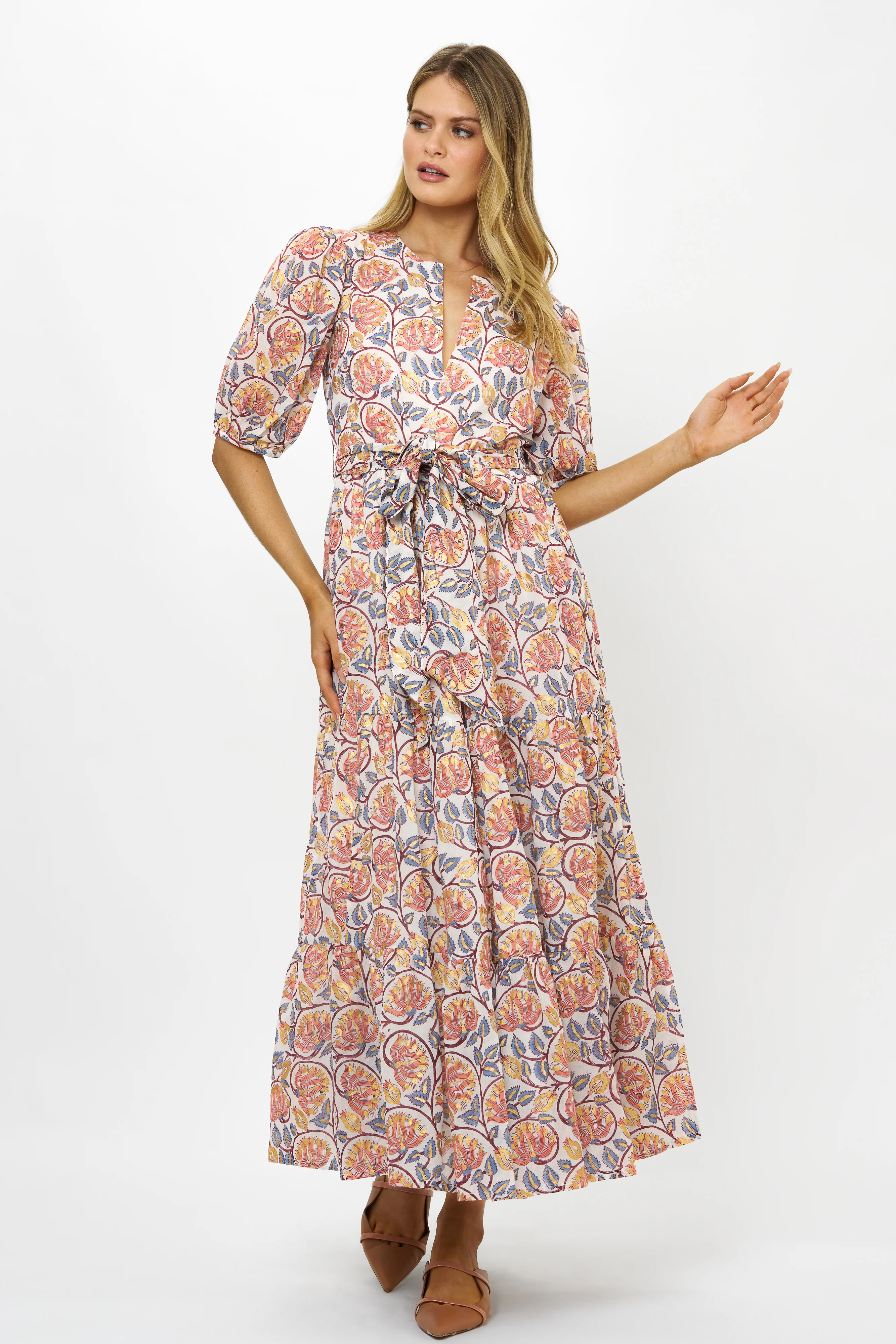 Puff Sleeve Maxi- Montenegro Coral - Image 9