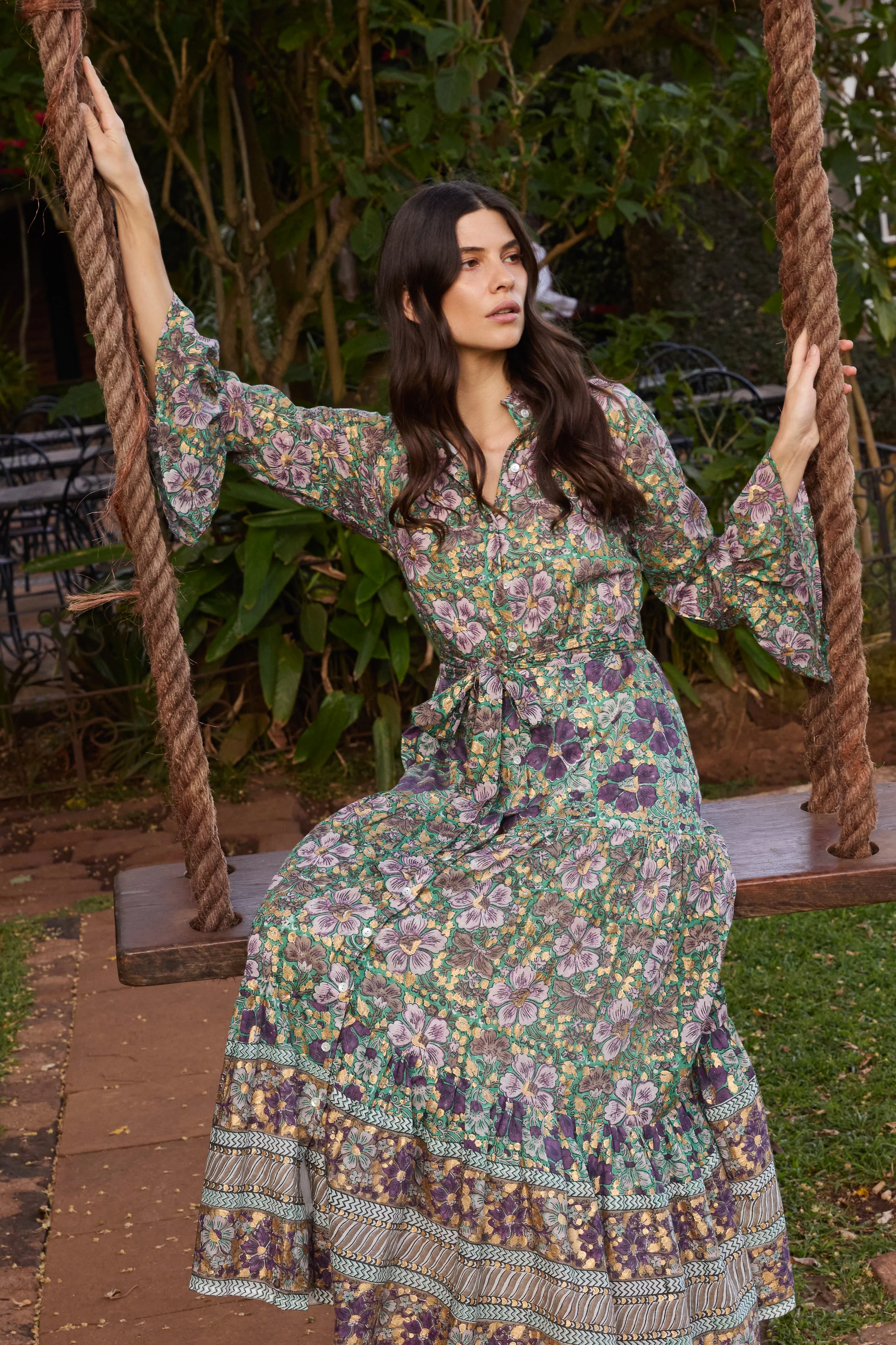 Ruffle Collar Bell Maxi- Matera Green - Image 3