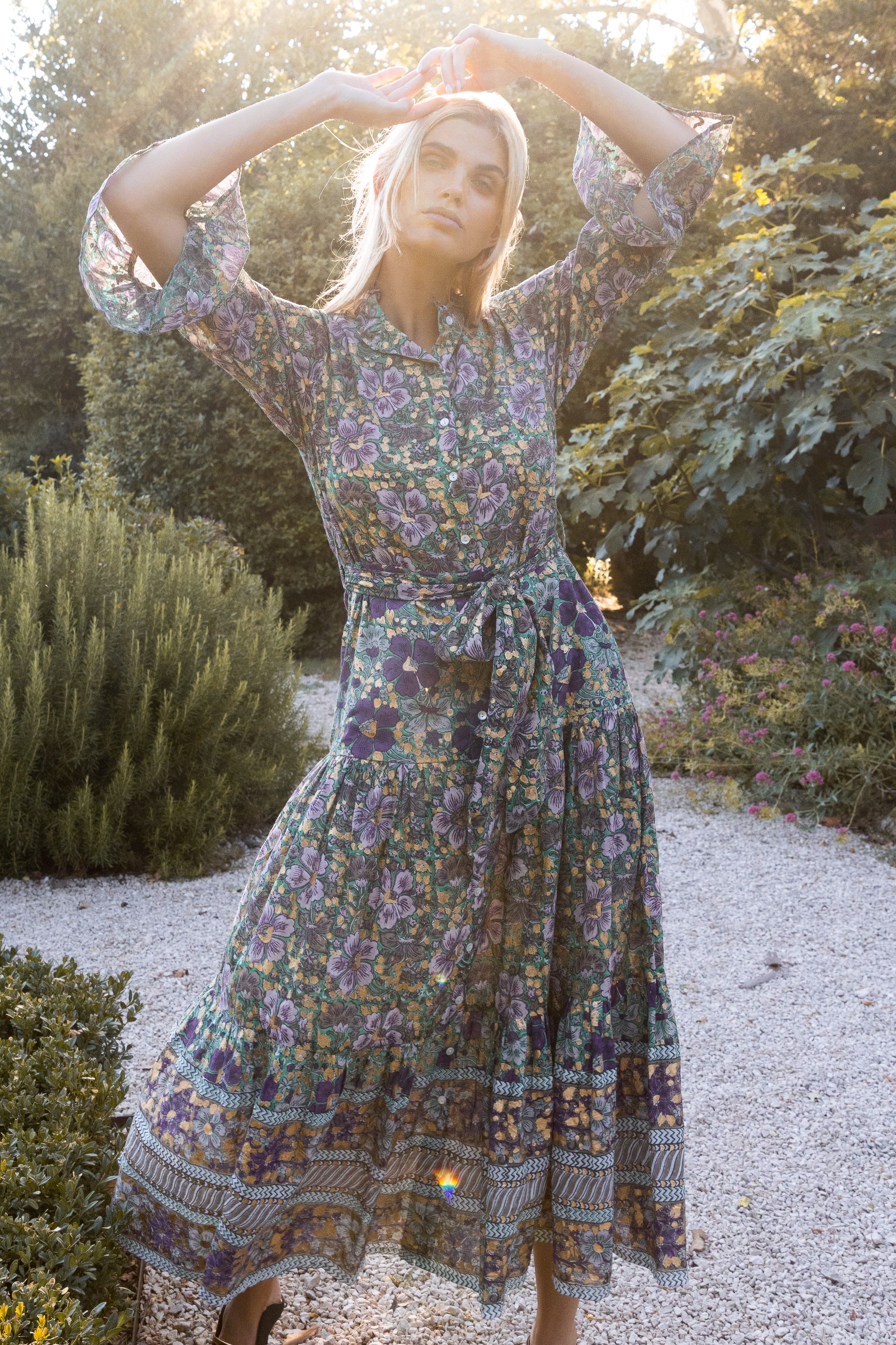 Ruffle Collar Bell Maxi- Matera Green - Image 6