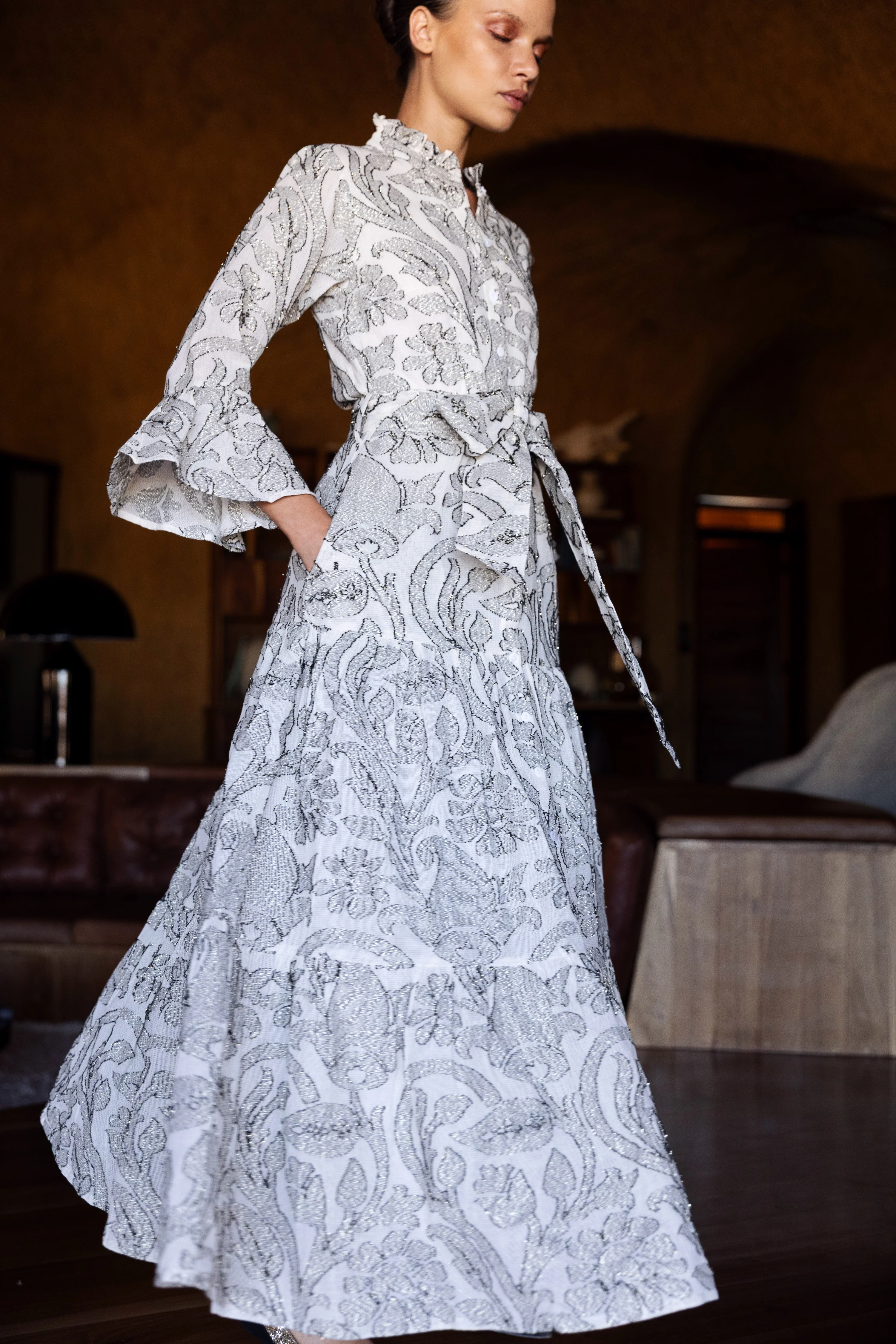 Ruffle Collar Bell Maxi- Herod Cream - Image 2
