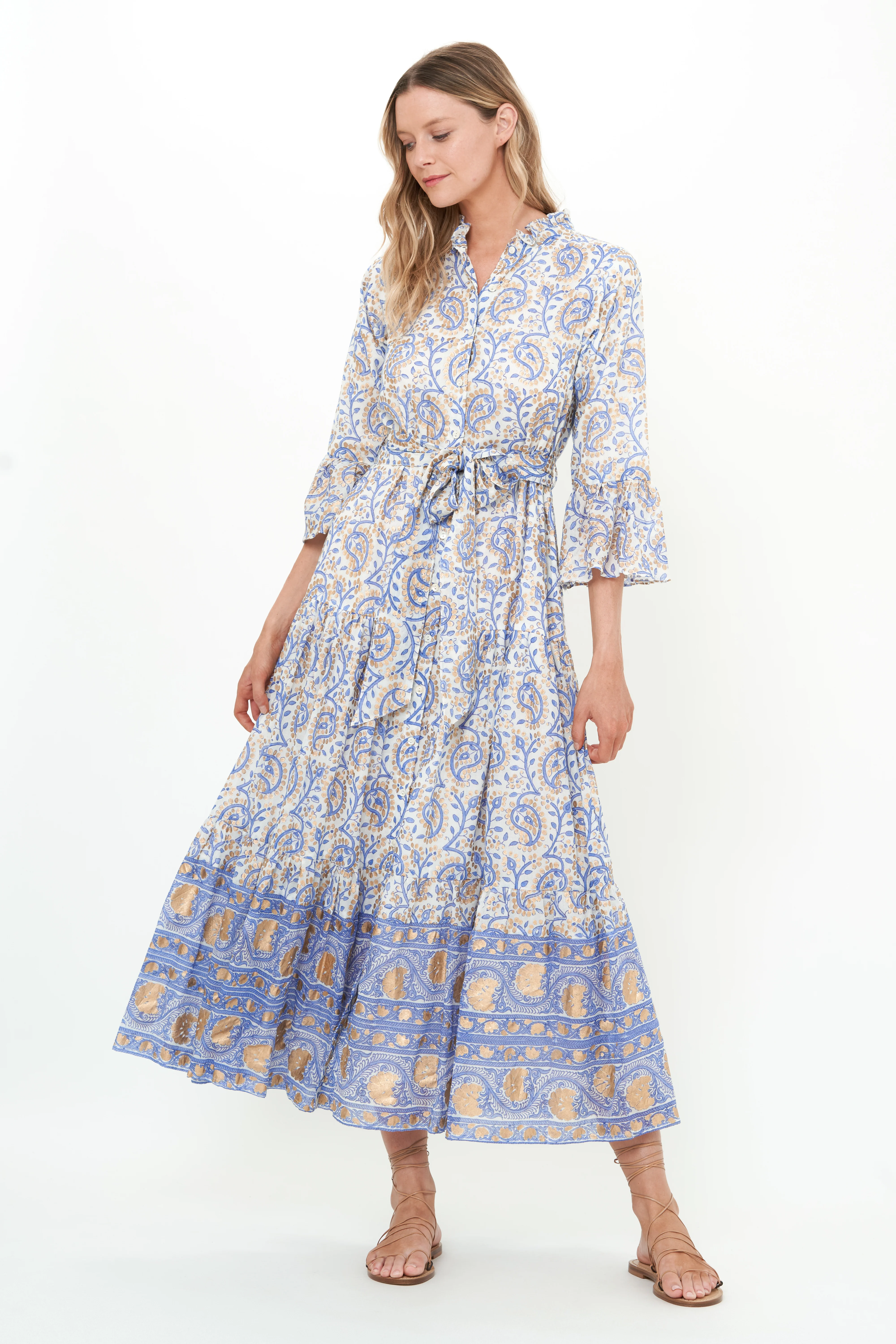 Ruffle Collar Bell Maxi- Marseille Blue - Image 5