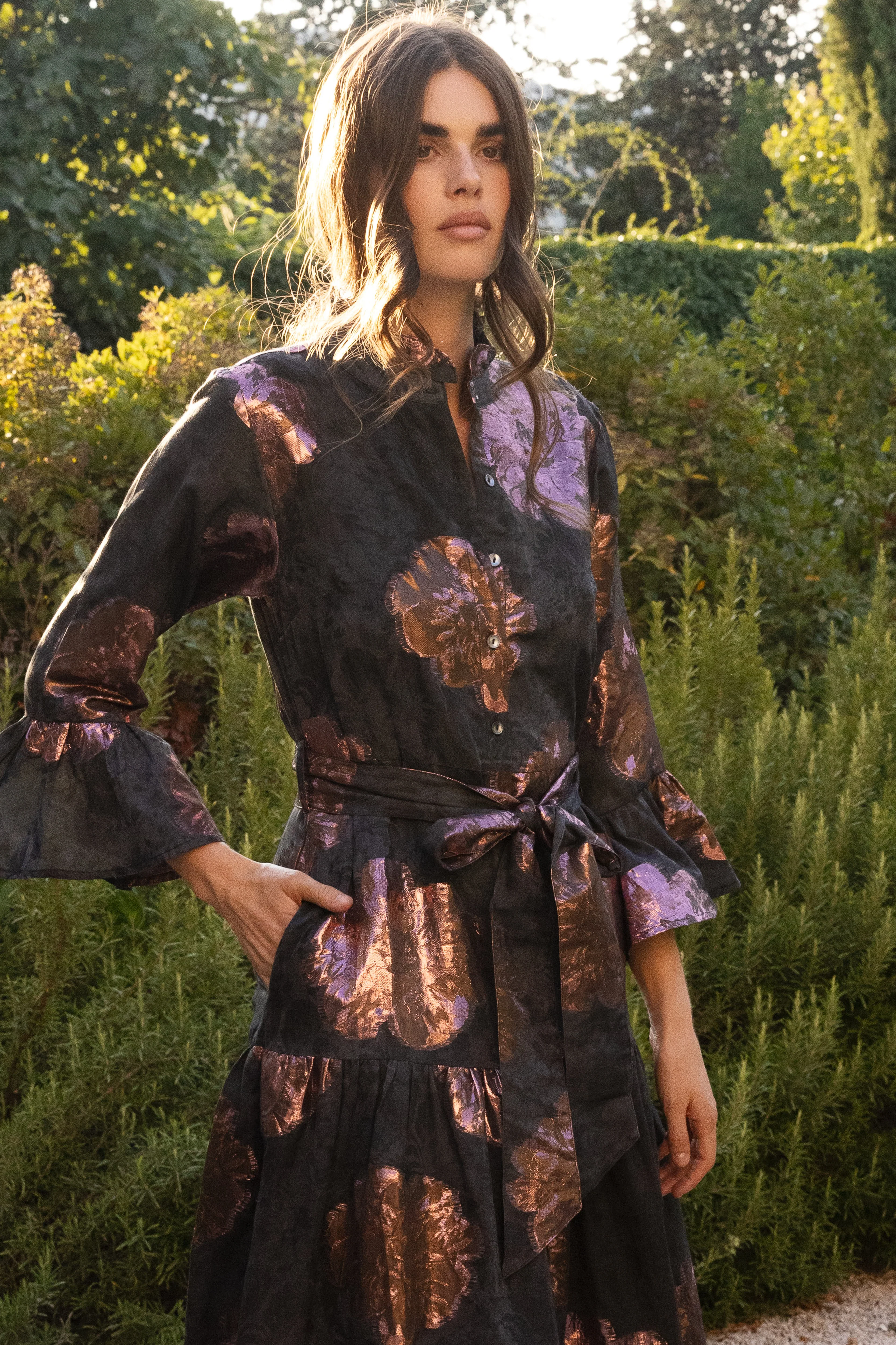 Ruffle Collar Bell Maxi- Rosa Black - Image 2