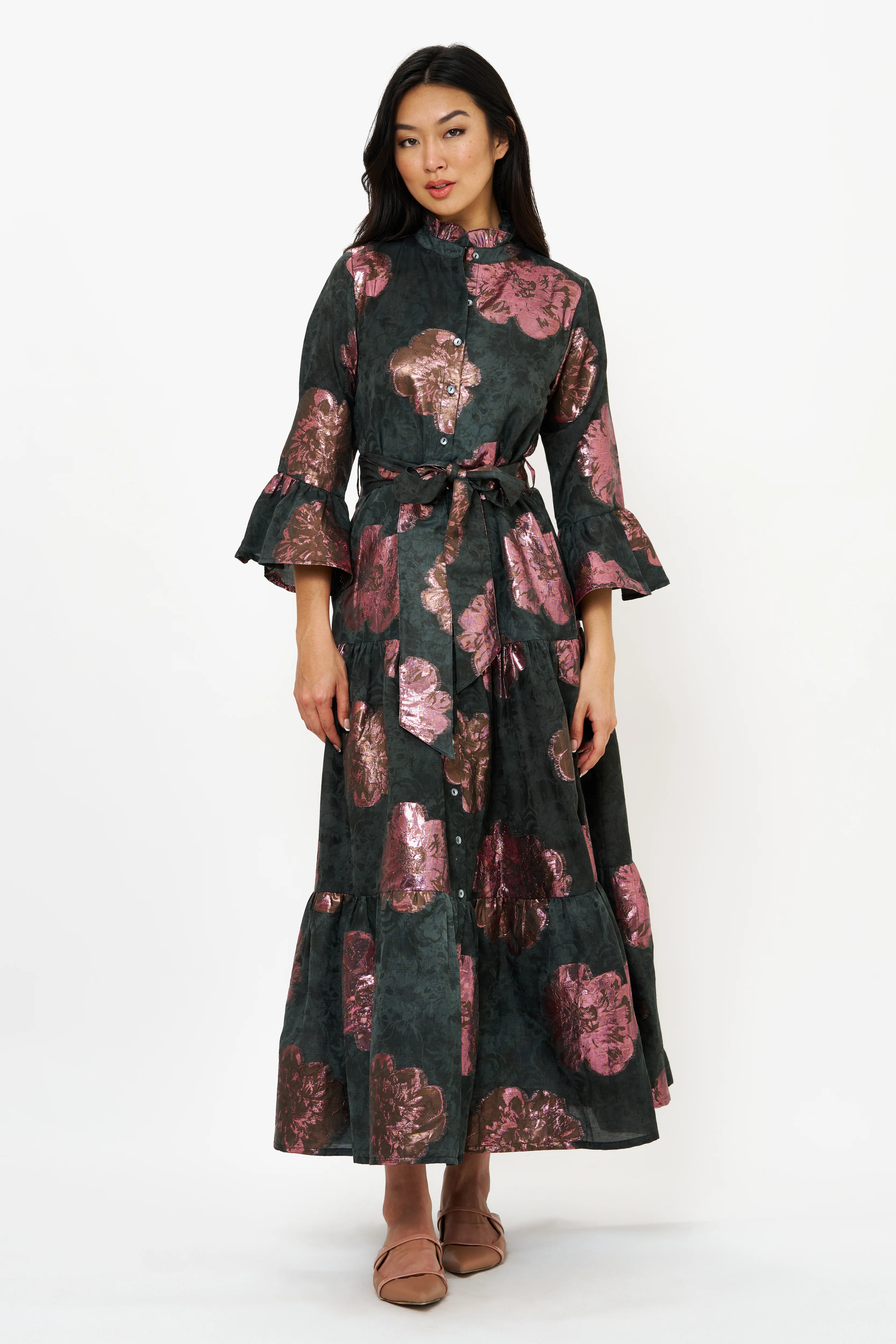 Ruffle Collar Bell Maxi- Rosa Black - Image 8