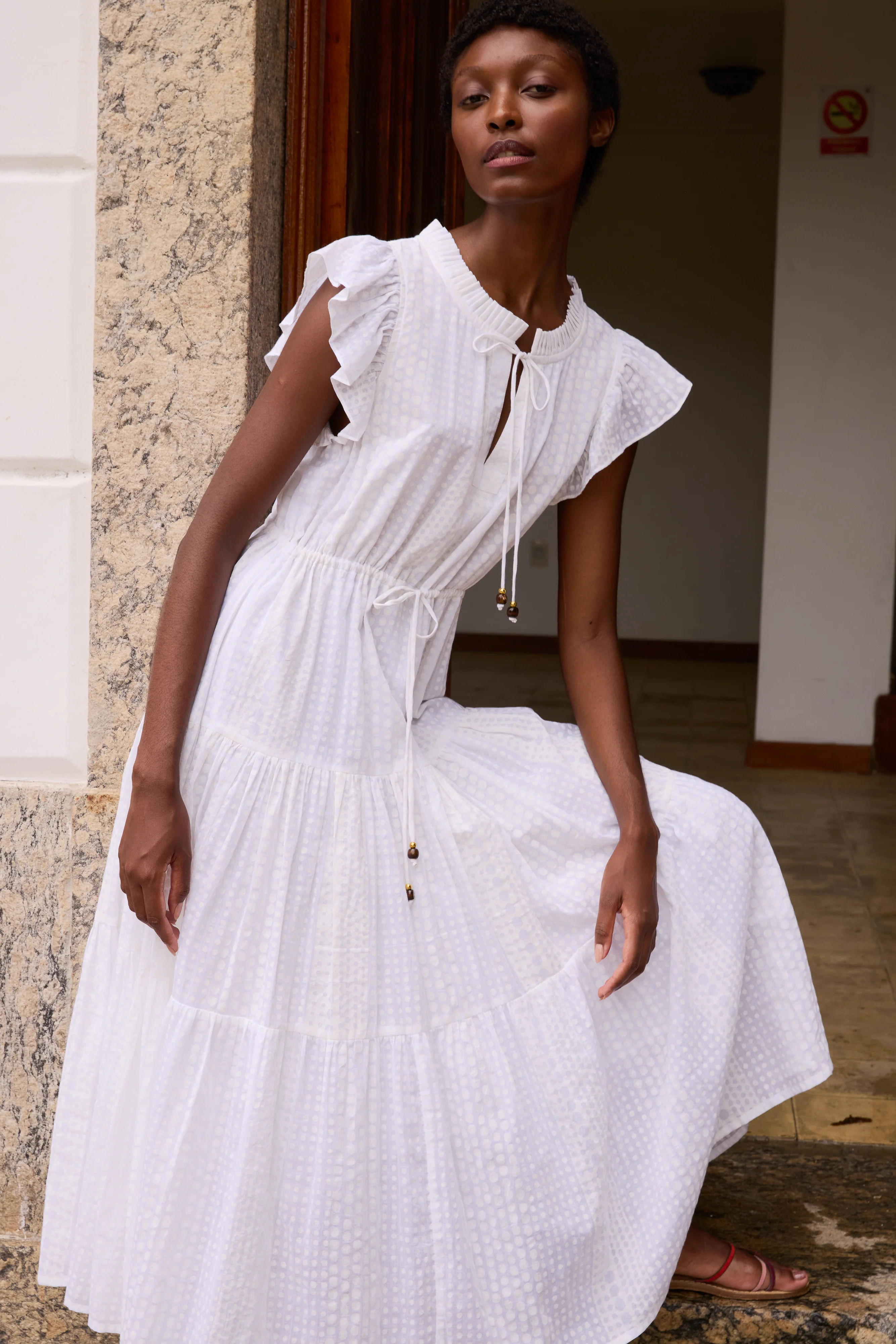 Cinched Flirty Midi- Domino White - Image 4