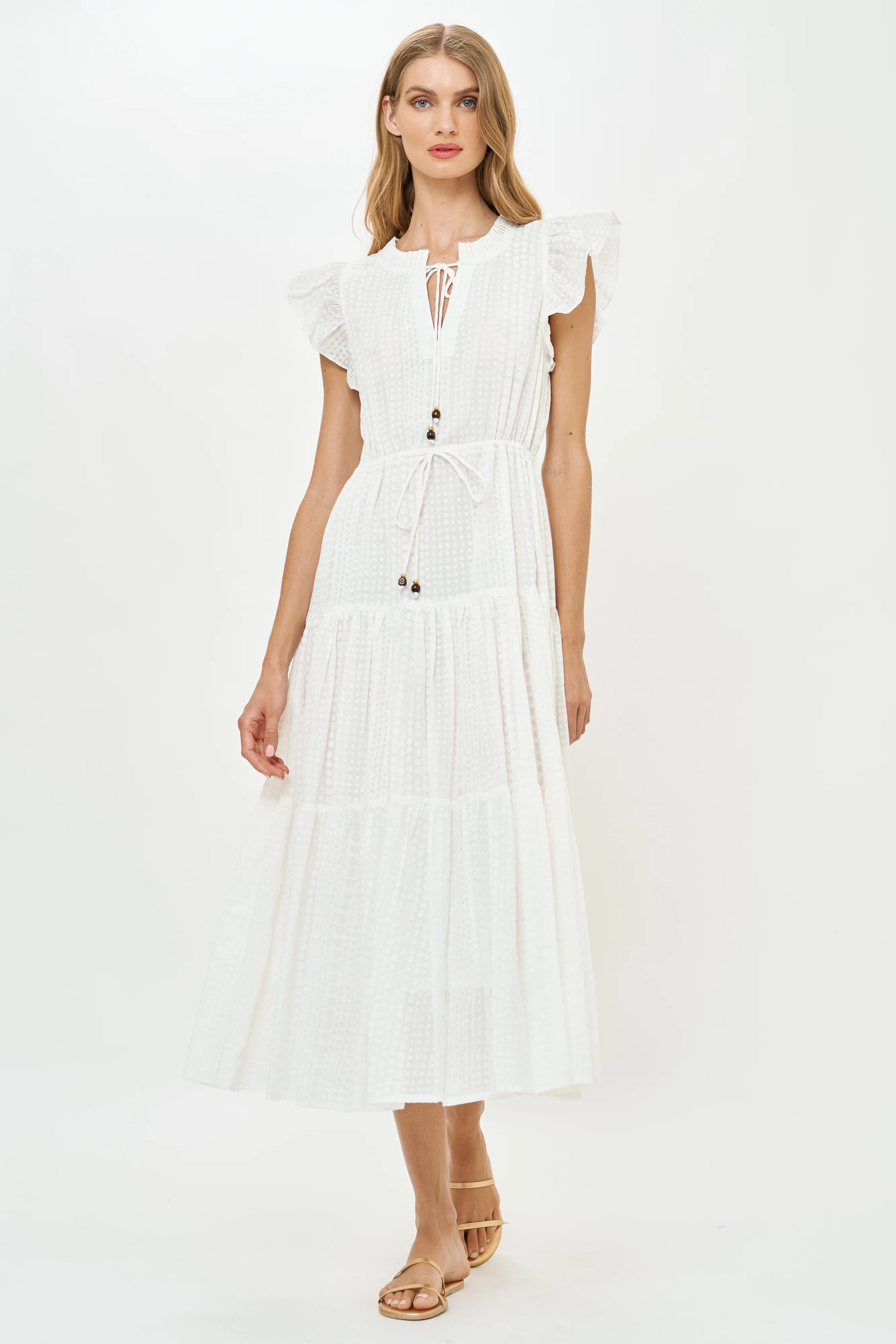 Cinched Flirty Midi- Domino White - Image 8