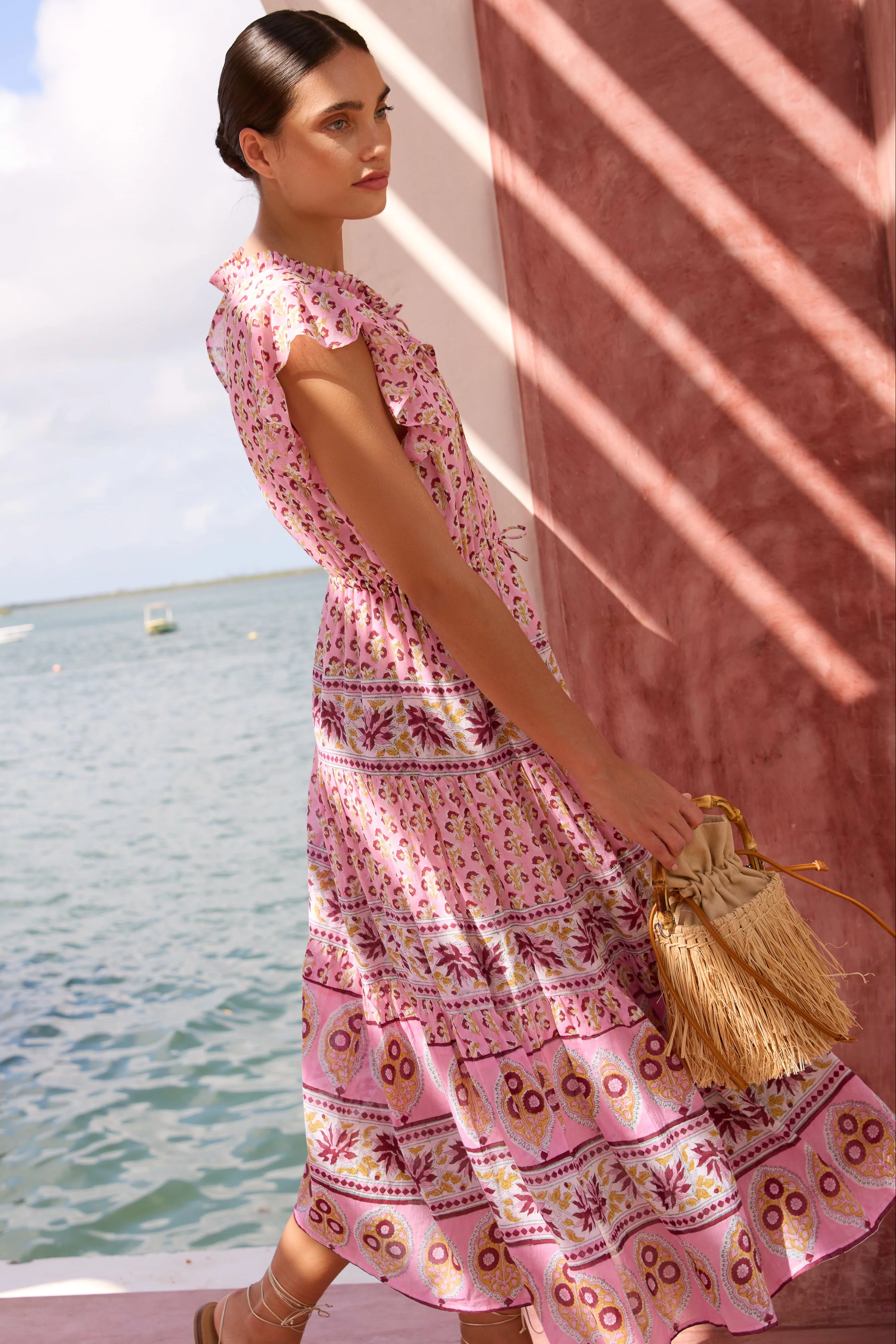 Cinched Flirty Midi- Riad Rhubarb - Image 4