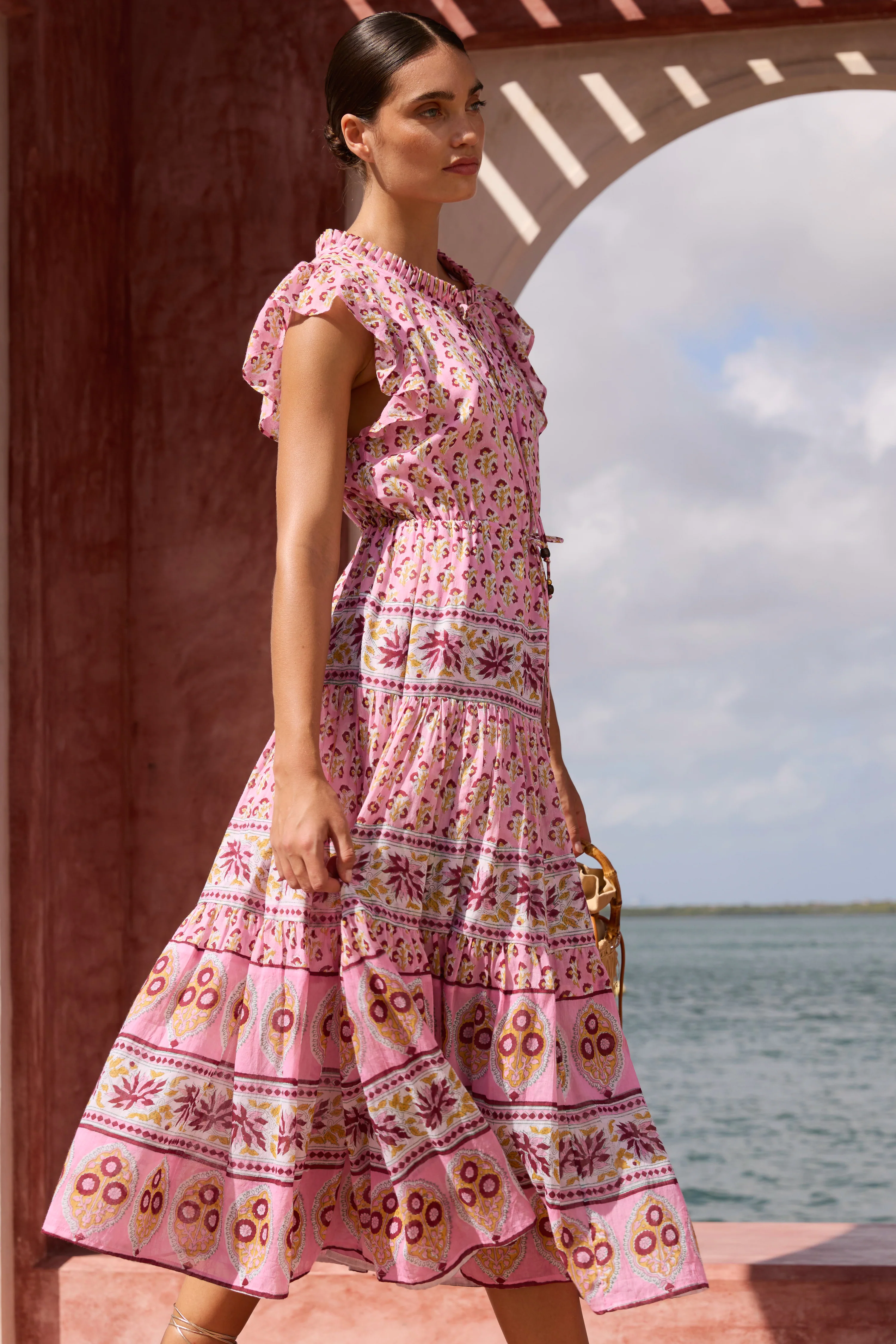 Cinched Flirty Midi- Riad Rhubarb - Image 5