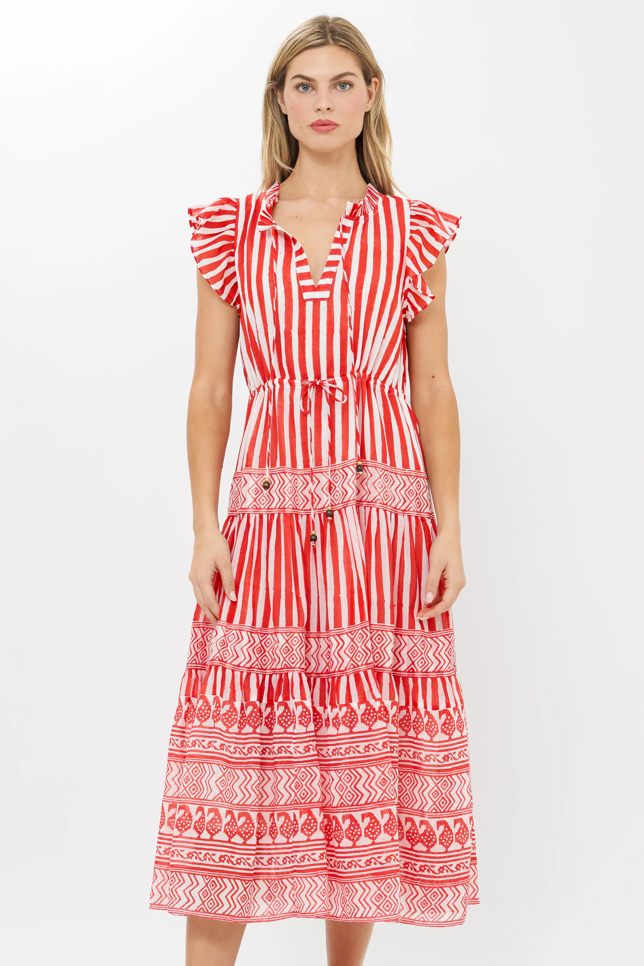 Cinched Flirty Midi- Santorini Red - Image 4