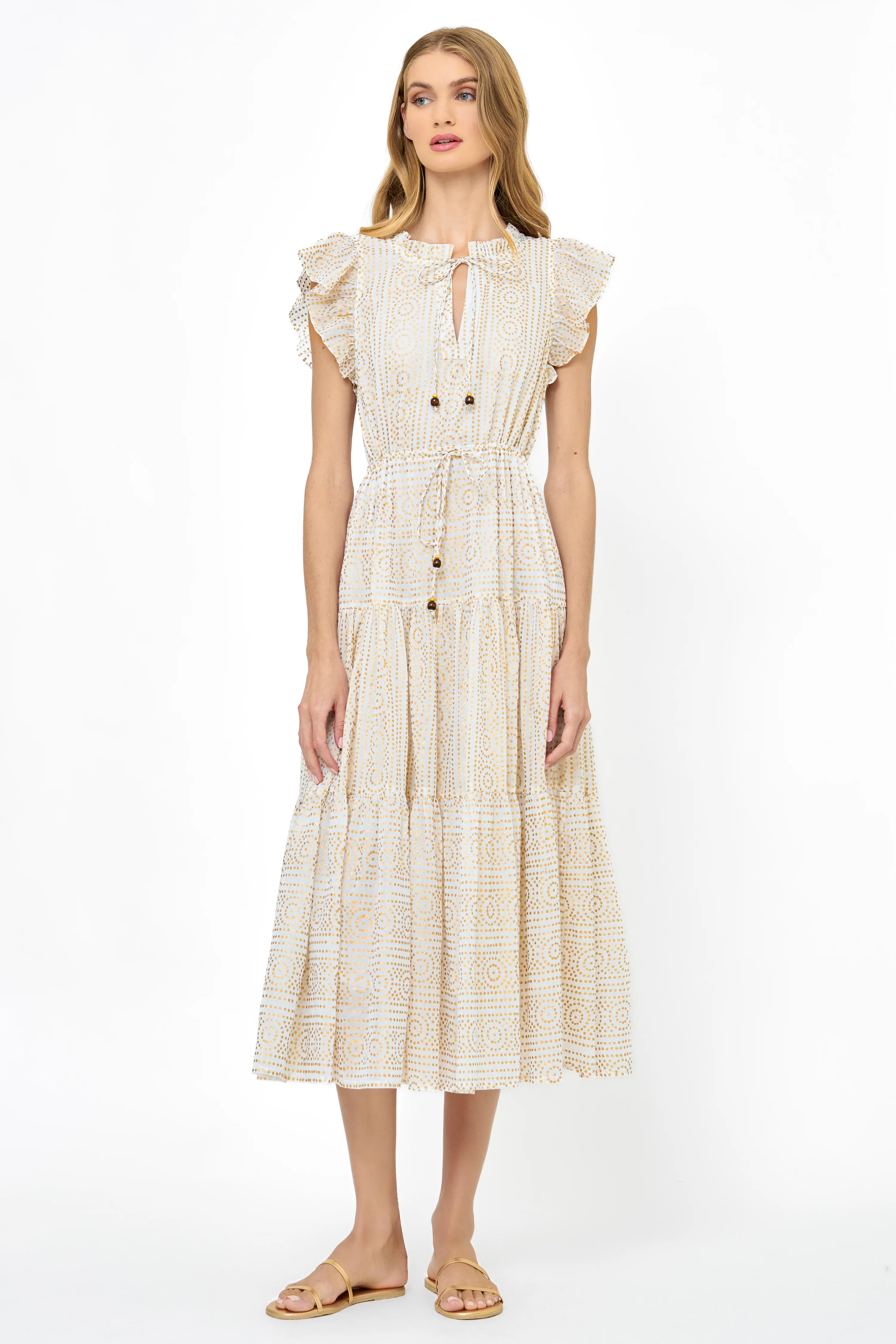 Cinched Flirty Midi- Helene Cream Gold - Image 9