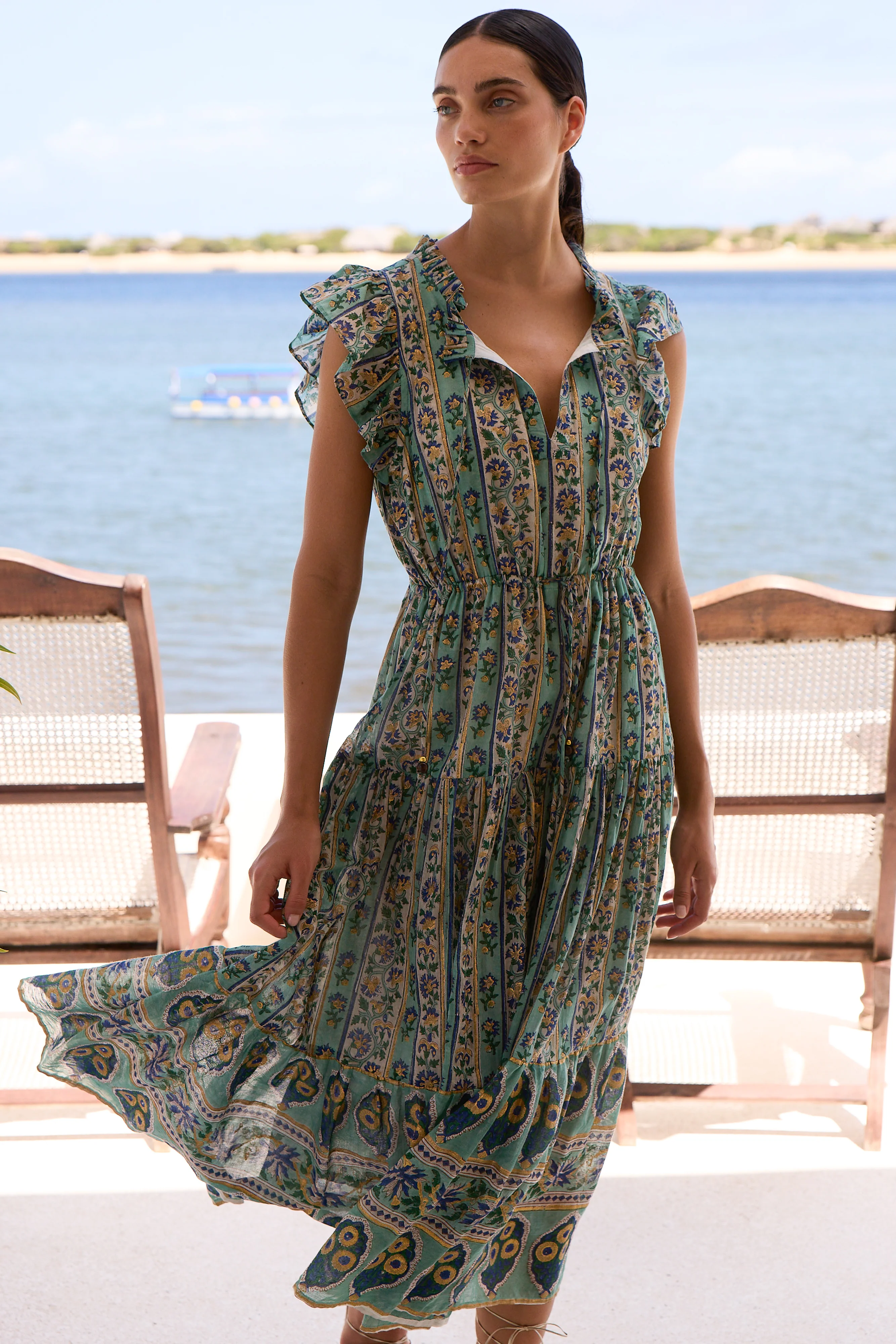 Cinched Flirty Midi- Taj Aqua - Image 3