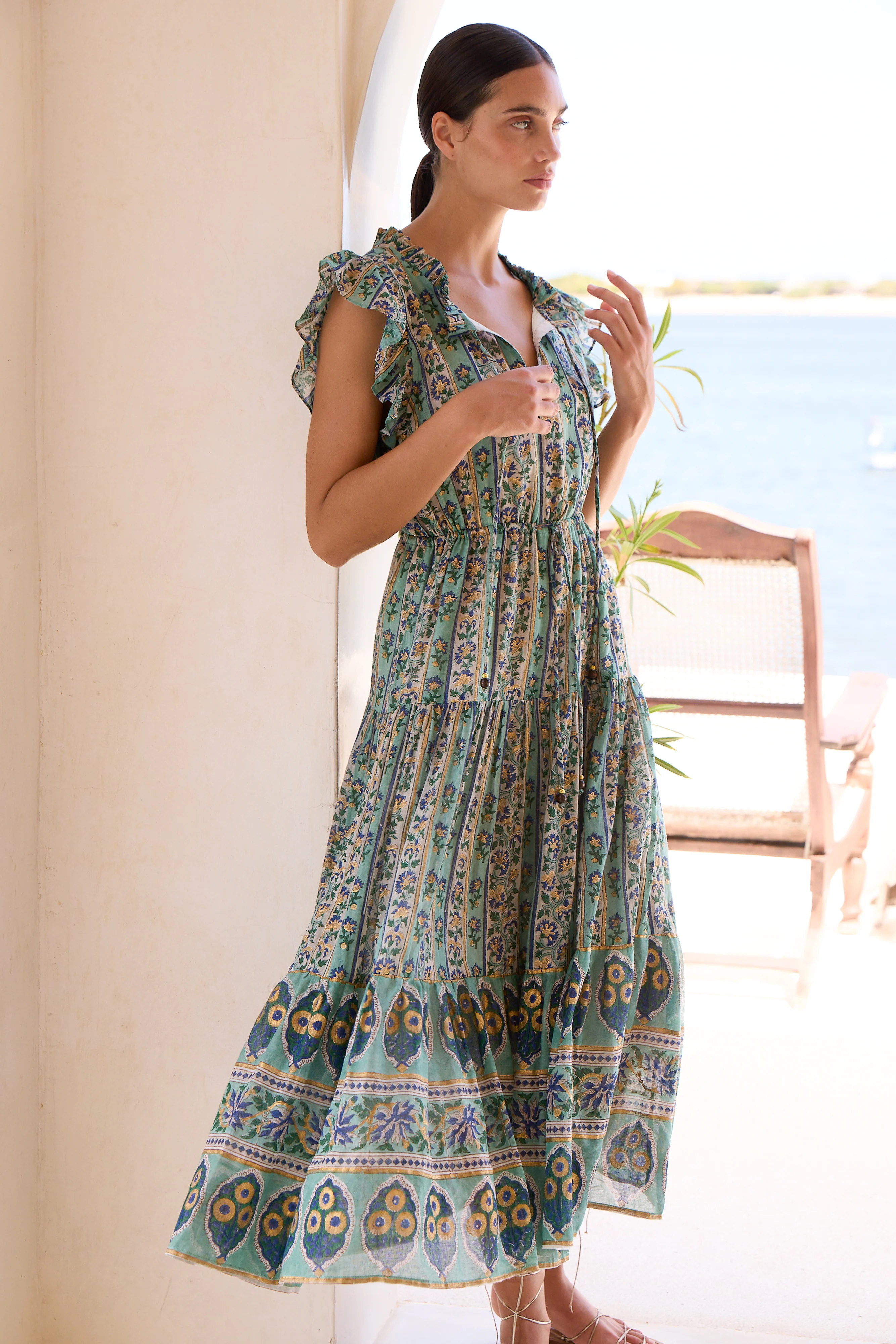 Cinched Flirty Midi- Taj Aqua - Image 4