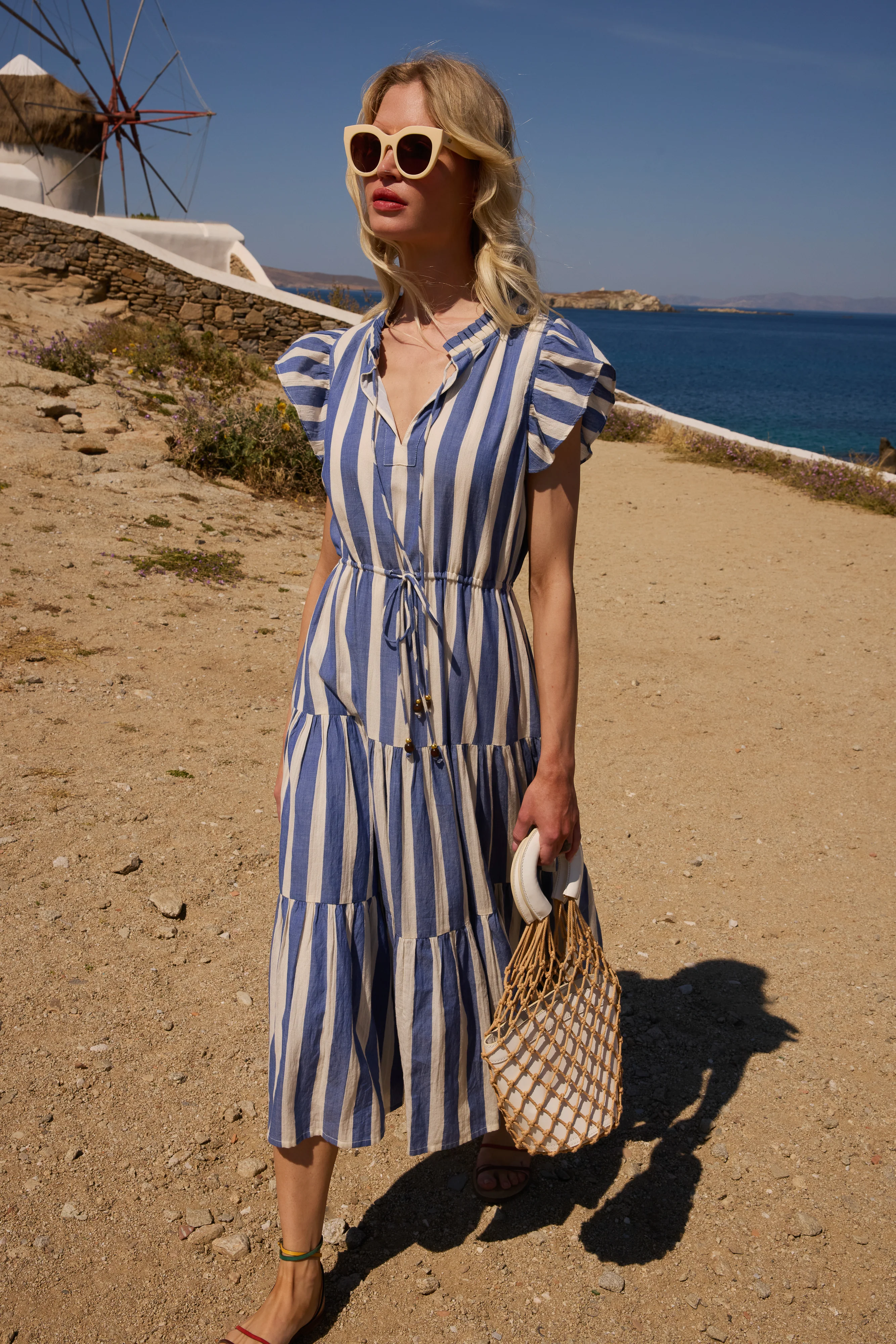Cinched Flirty Midi- Solana Blue - Image 2