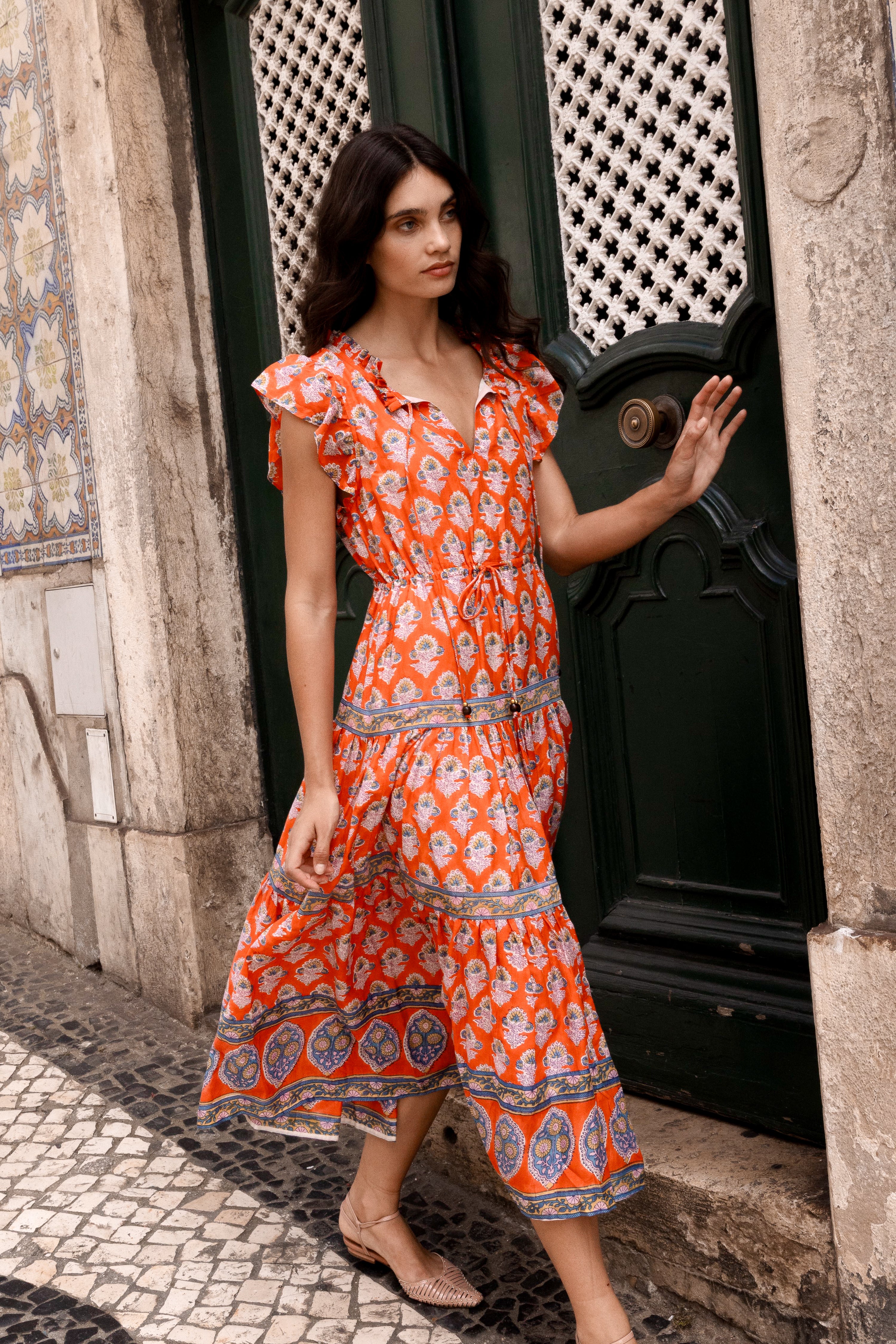Cinched Flirty Midi- Patna Red - Image 4