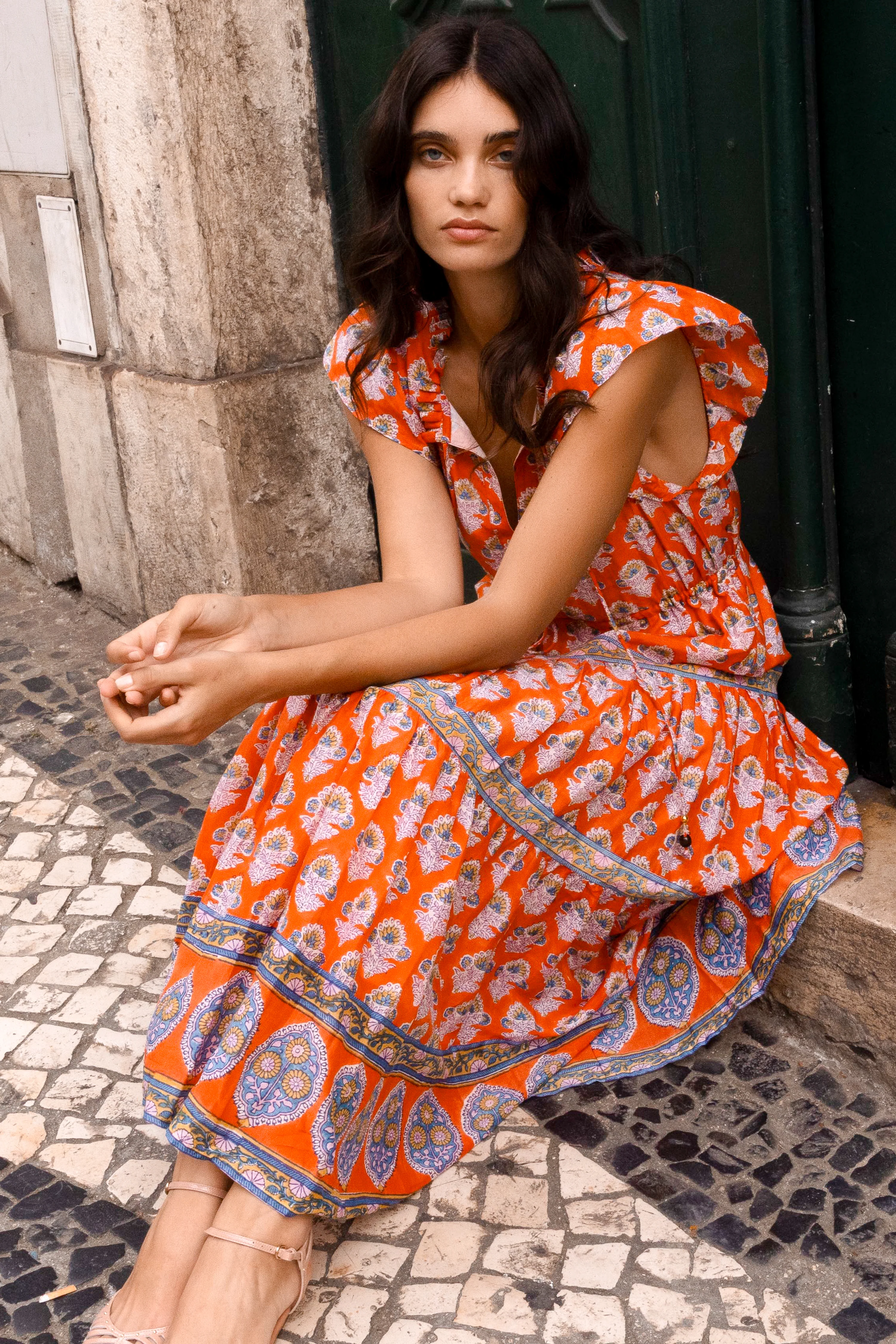 Cinched Flirty Midi- Patna Red - Image 6
