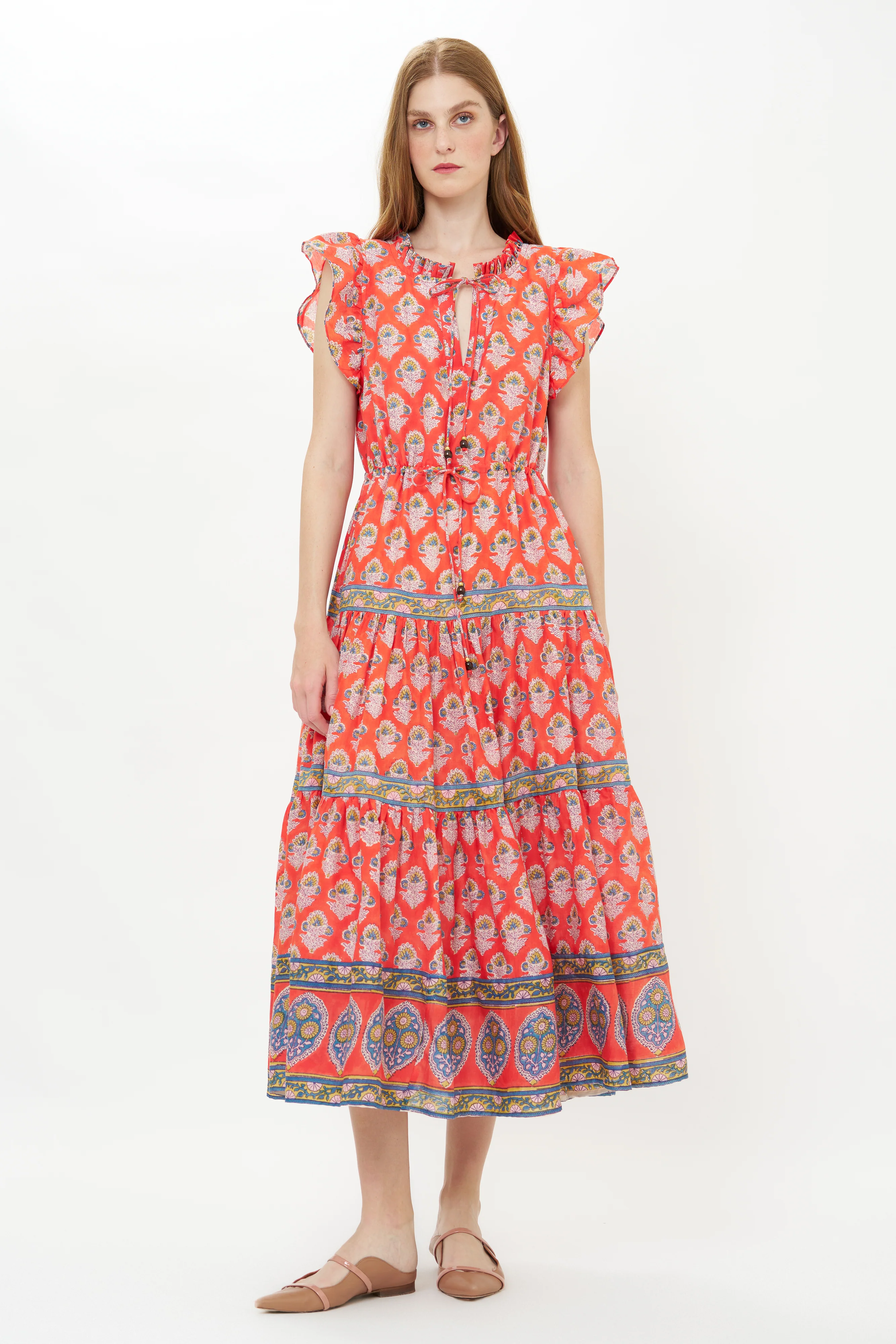 Cinched Flirty Midi- Patna Red - Image 7