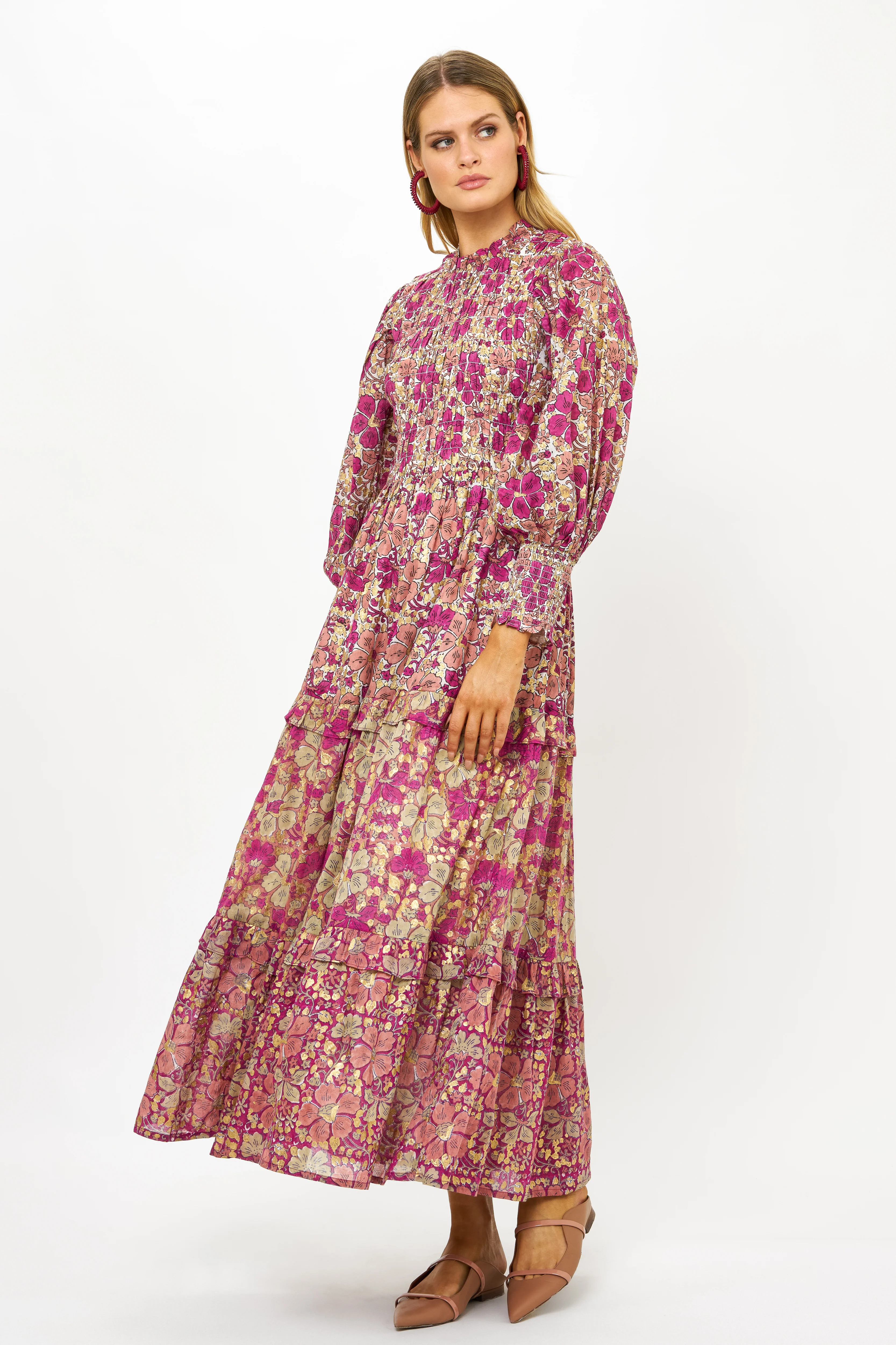 3/4 Smocked Top Maxi- Matera Pink - Image 2
