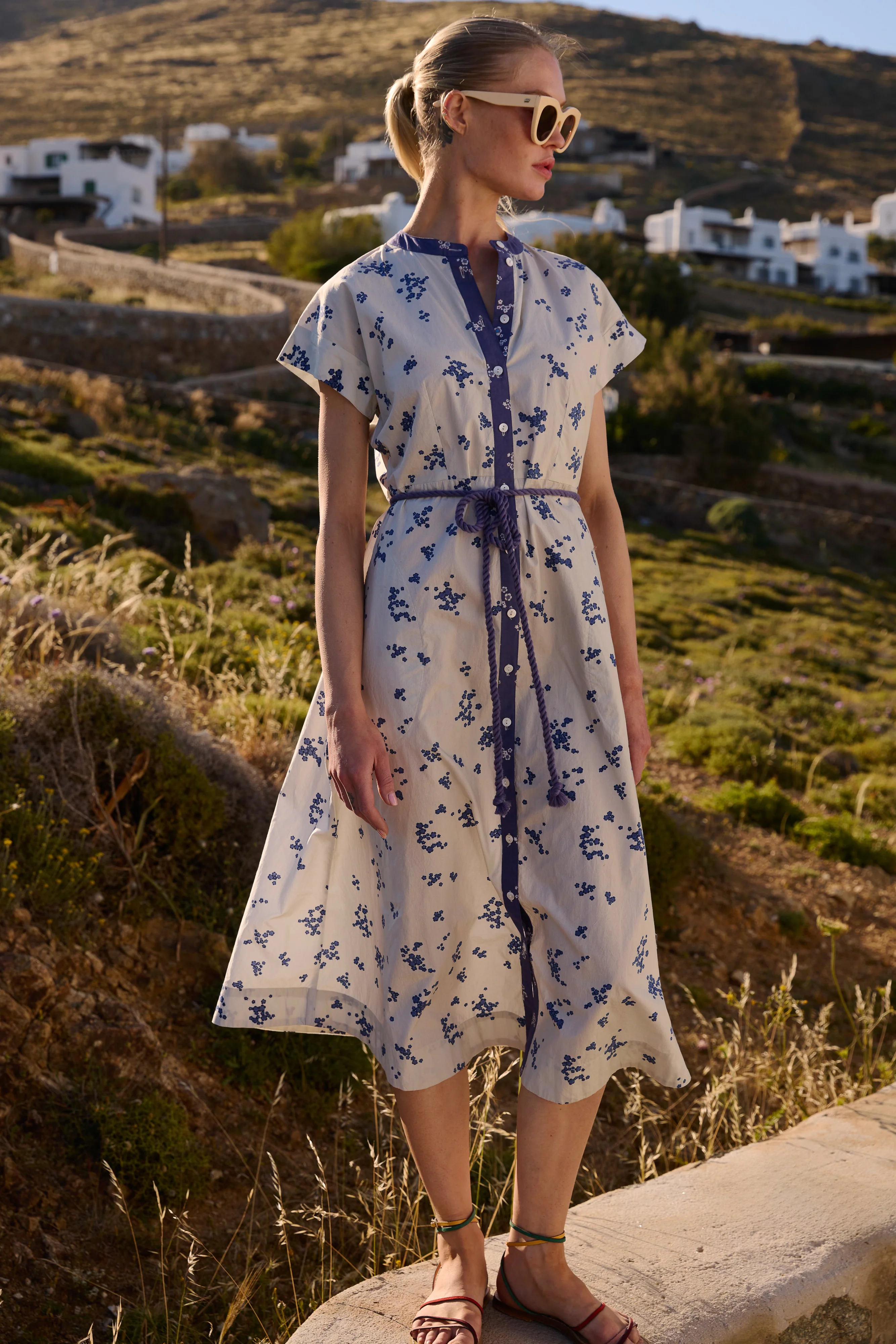 Cap Sleeve Shirt Dress Midi- Alyssum Cream - Image 3