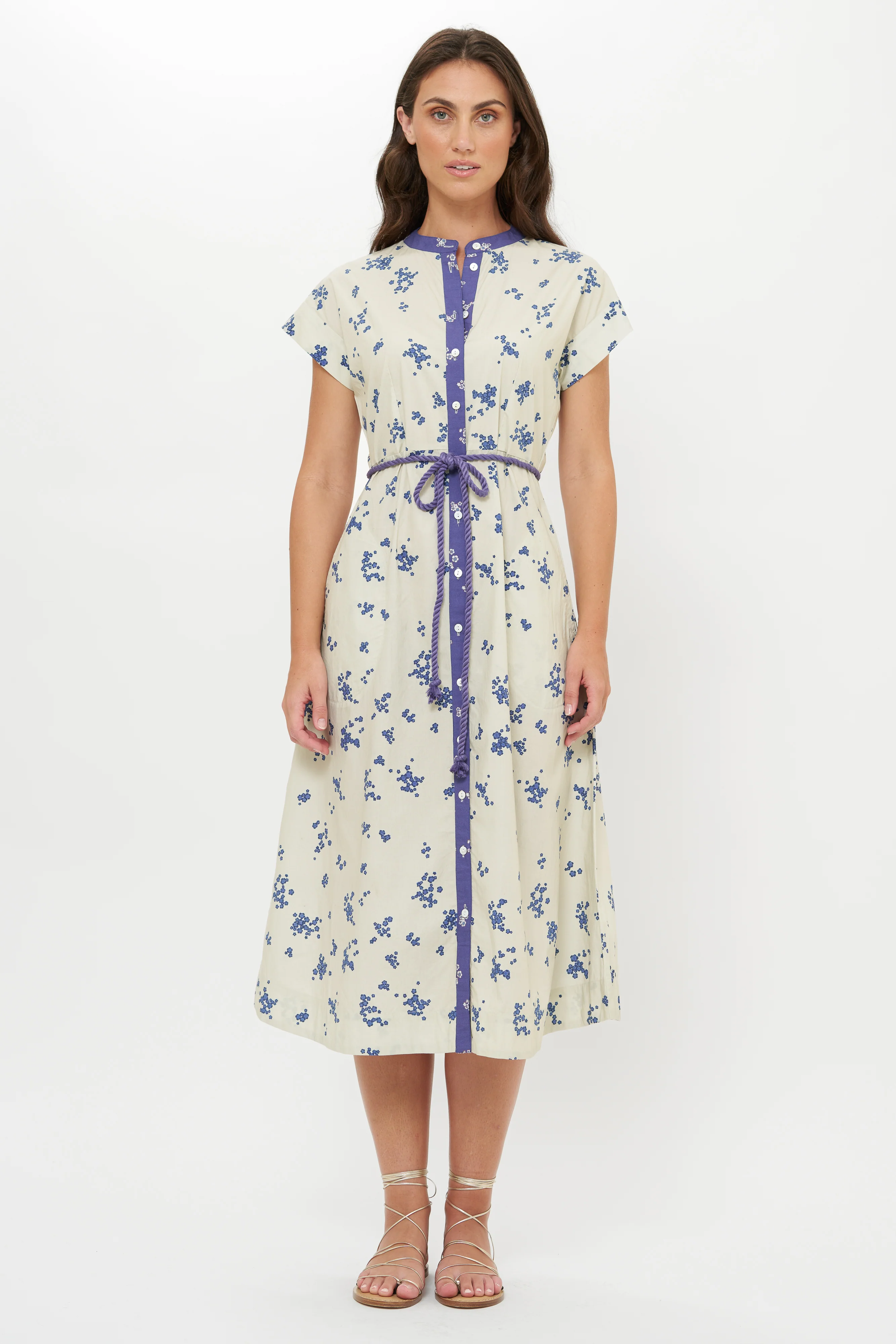 Cap Sleeve Shirt Dress Midi- Alyssum Cream - Image 4
