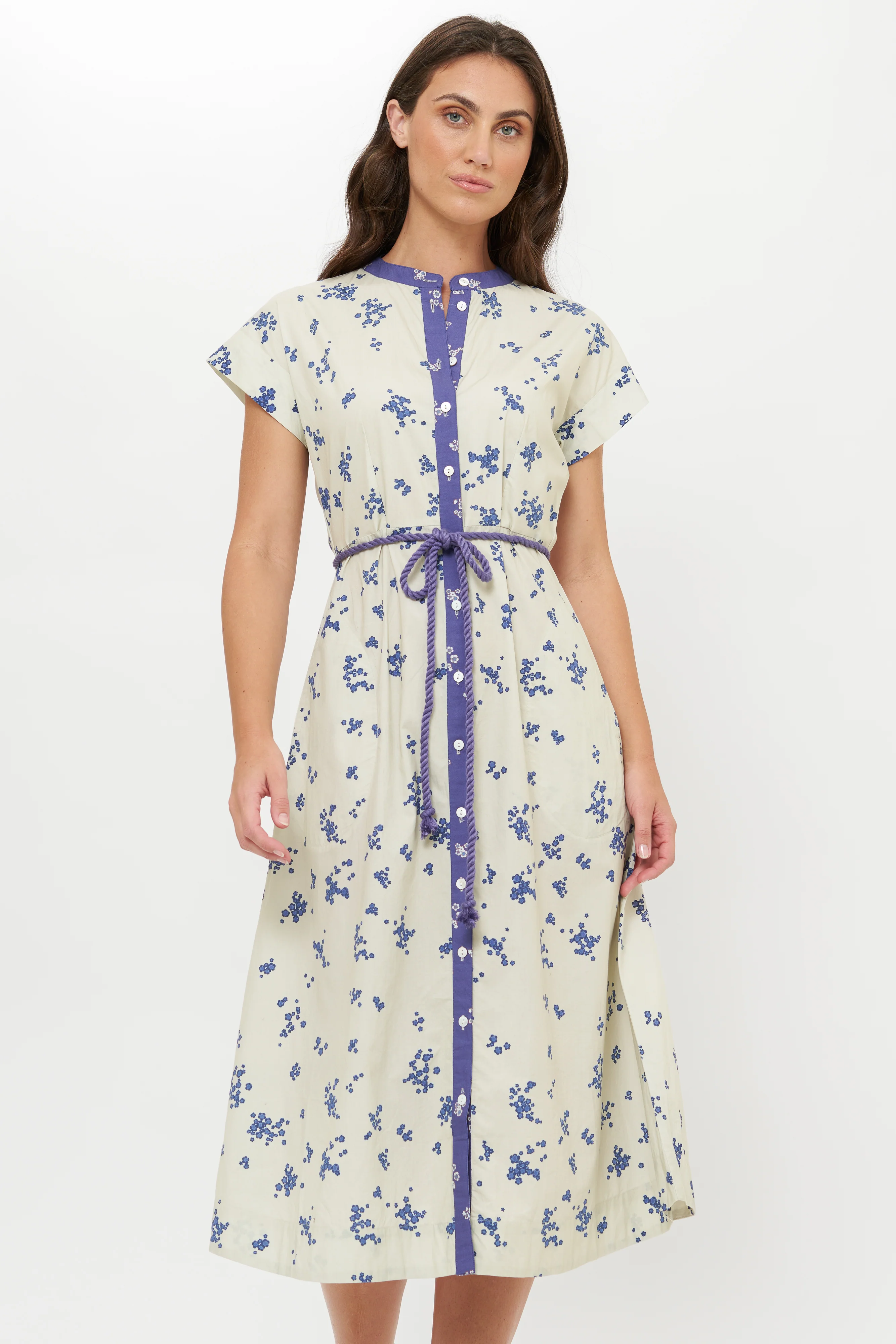 Cap Sleeve Shirt Dress Midi- Alyssum Cream - Image 5
