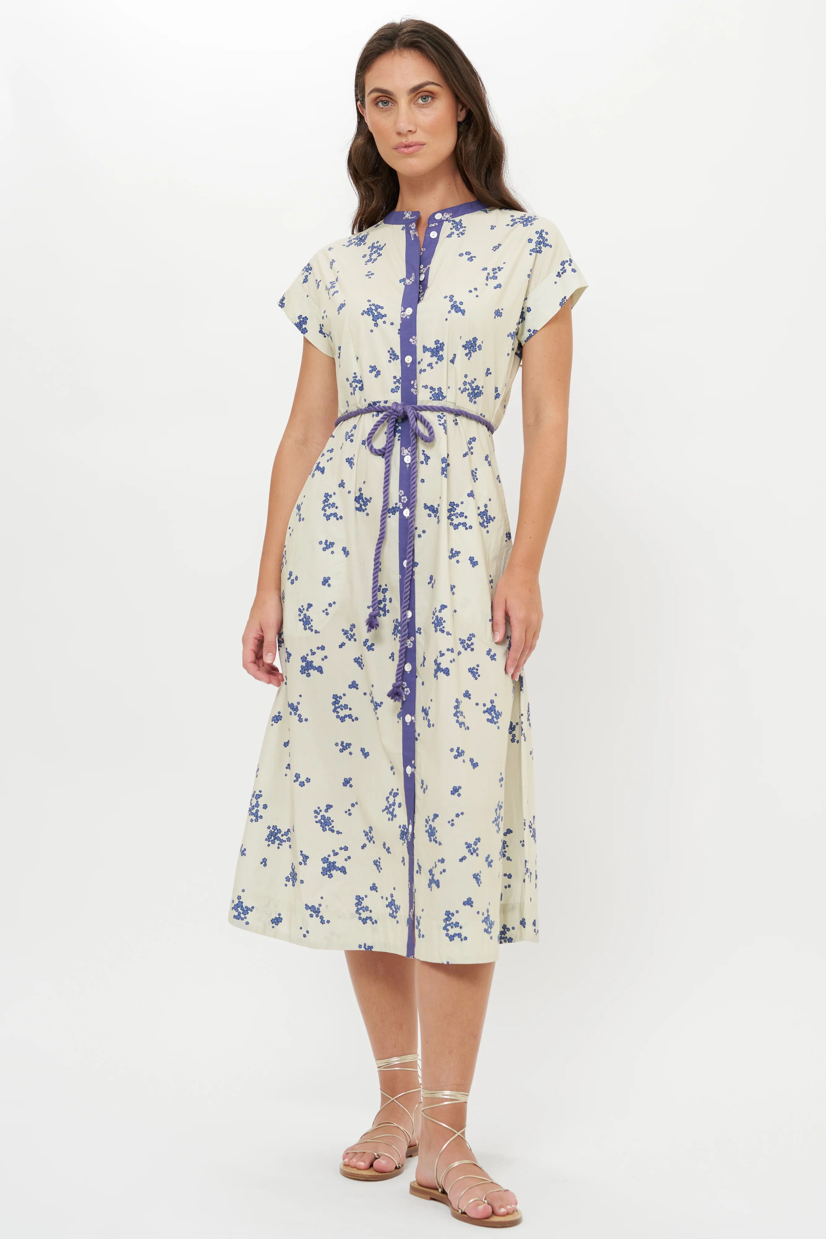 Cap Sleeve Shirt Dress Midi- Alyssum Cream - Image 6