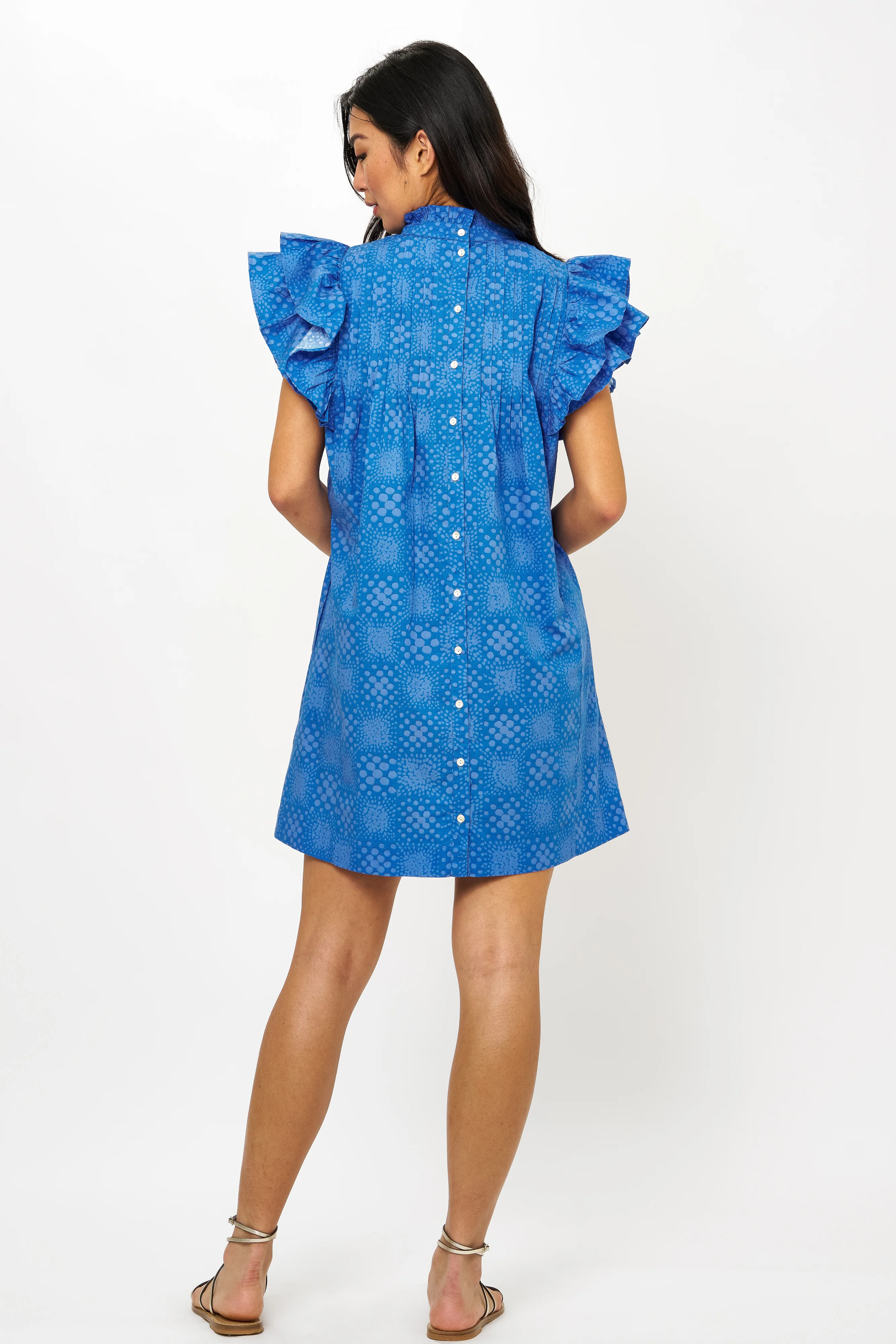 Pintuck Ruffle Mini Dress- Matrix Blue - Image 5