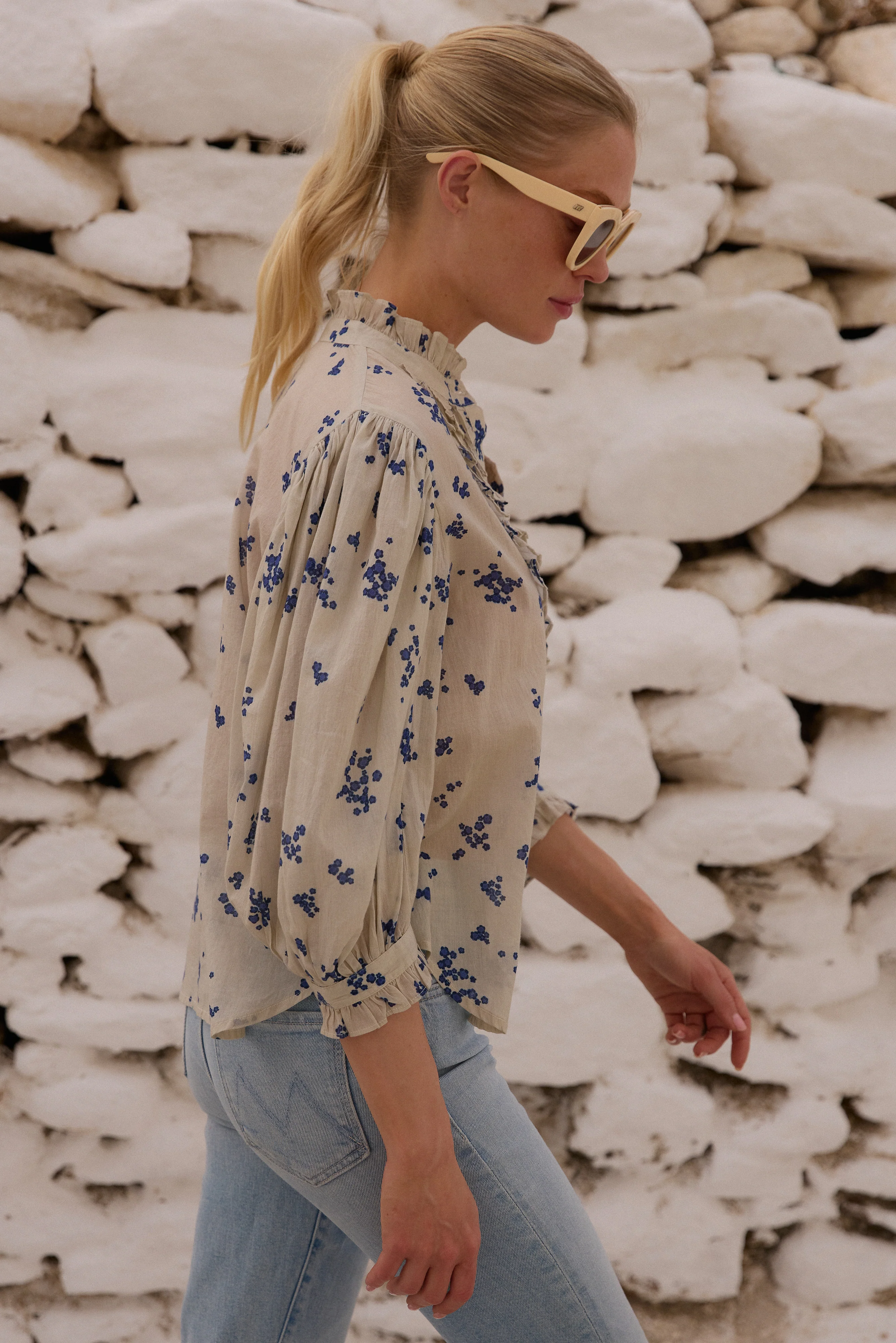 Ruffle Front Button Blouse- Alyssum Cream - Image 3