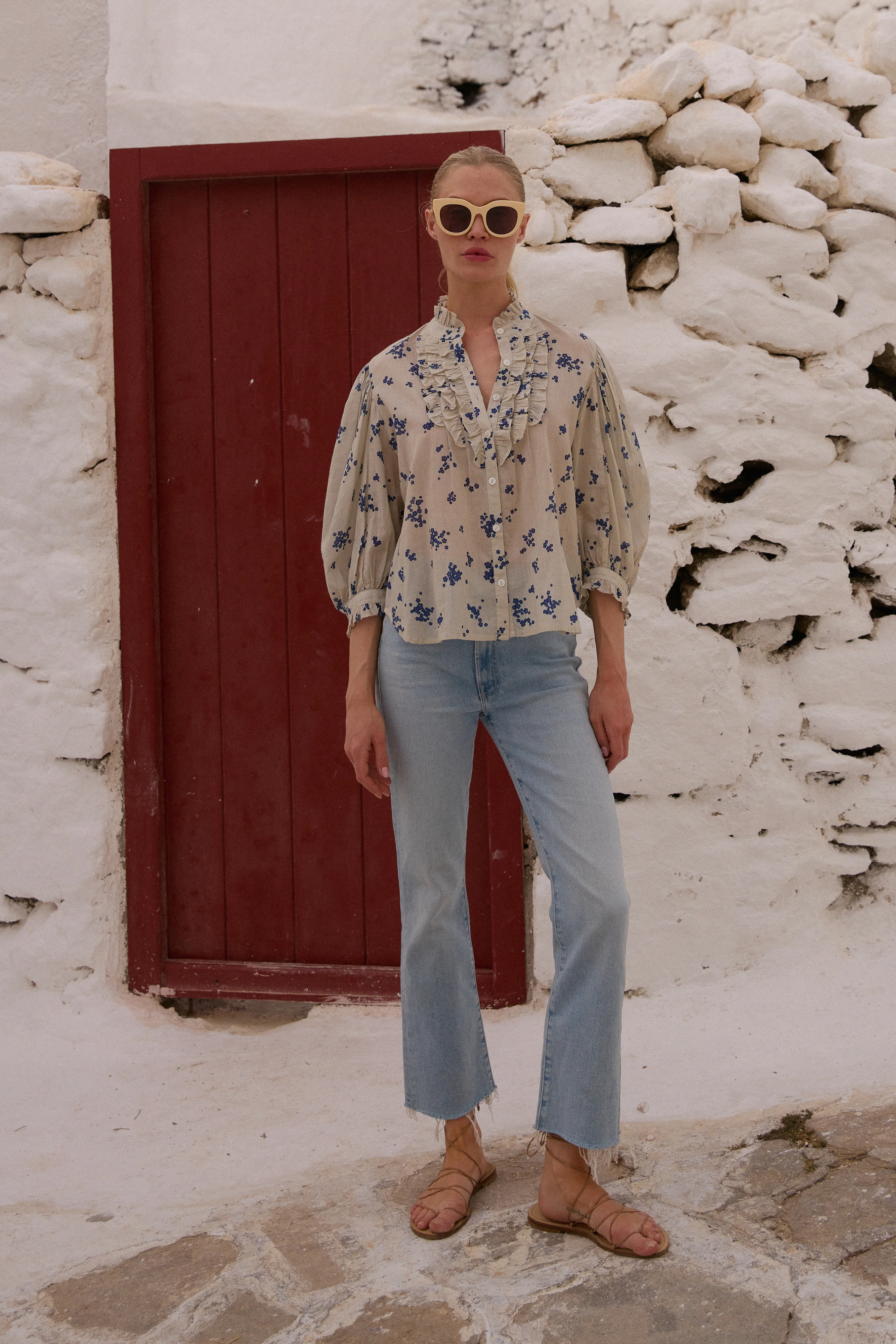 Ruffle Front Button Blouse- Alyssum Cream - Image 5