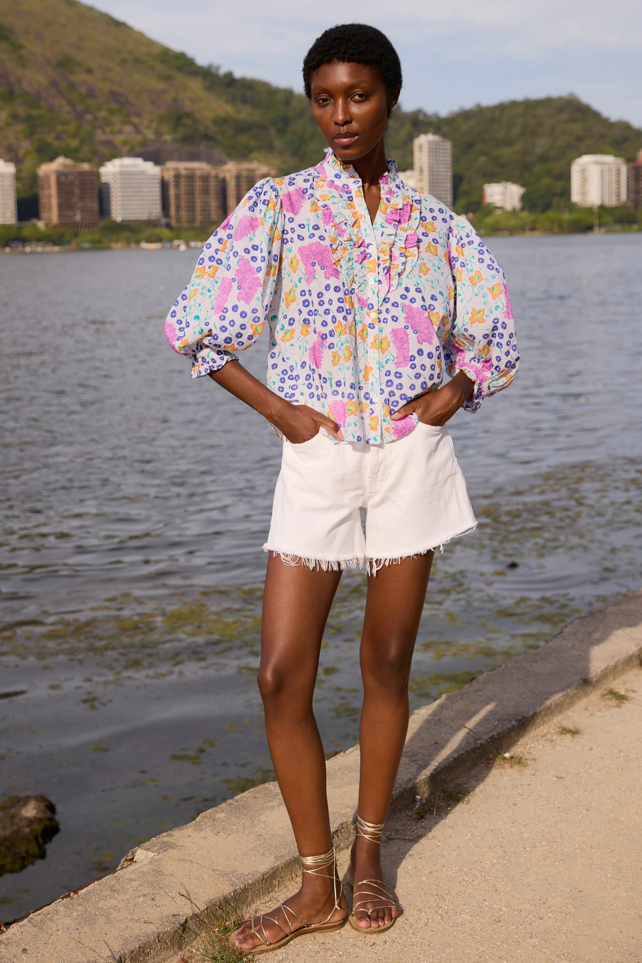 Ruffle Front Button Blouse- Fleur Lilac - Image 2