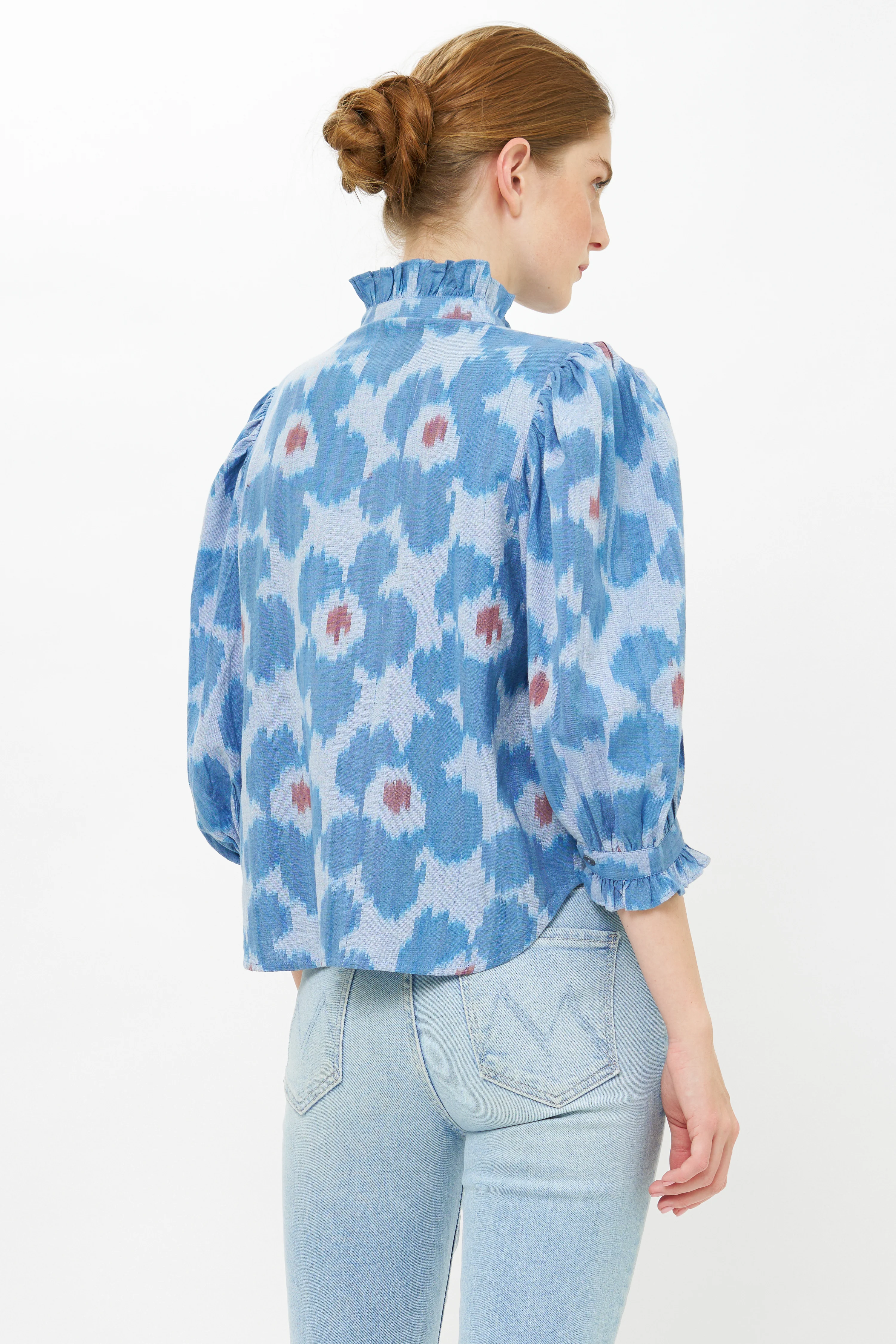 Ruffle Front Button Blouse- Jinja Blue - Image 6