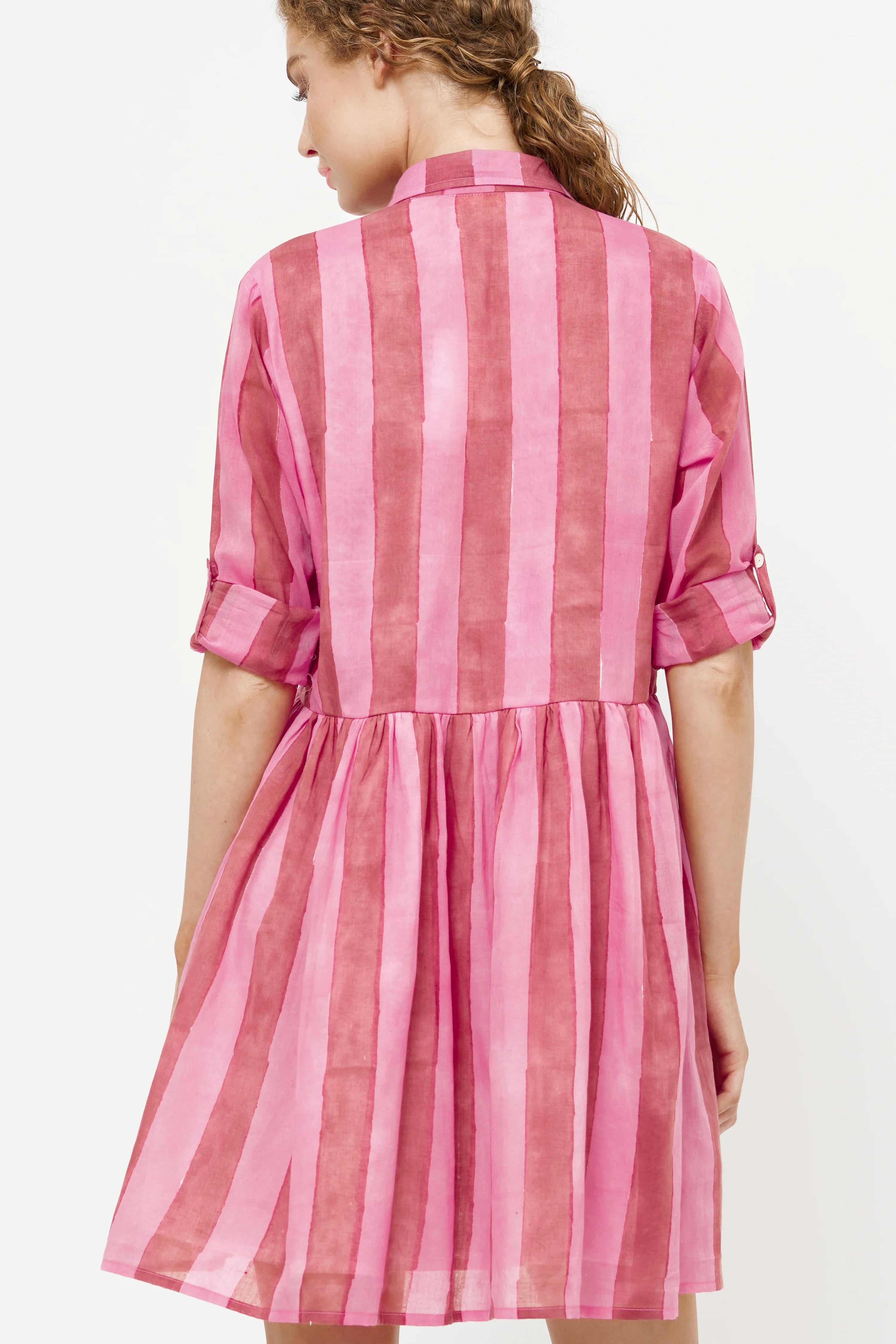 Long Sleeve Shirt Dress Mini- Cabana Rhubarb - Image 7