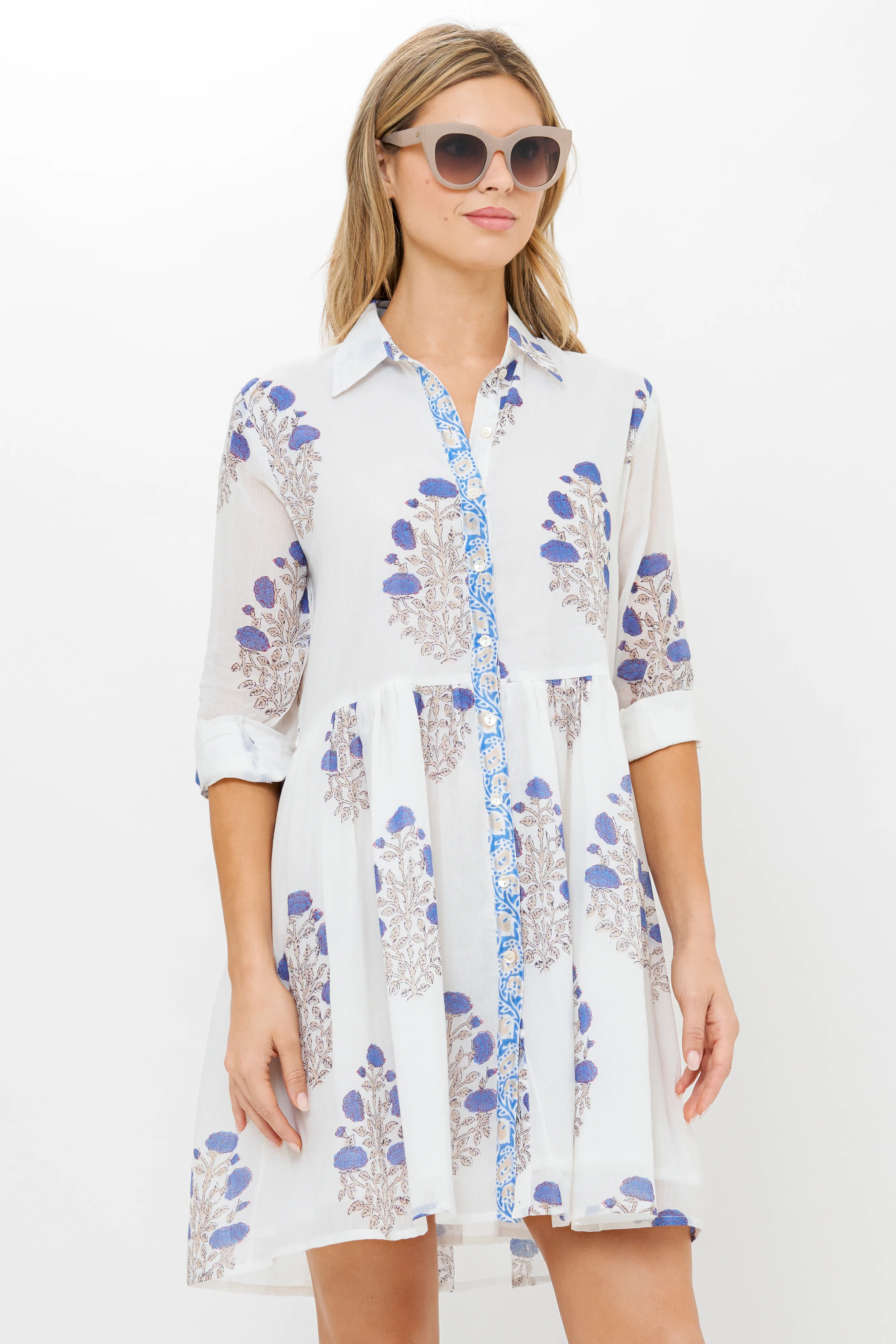 Long Sleeve Shirt Dress Mini- Laguna Blue - Image 8