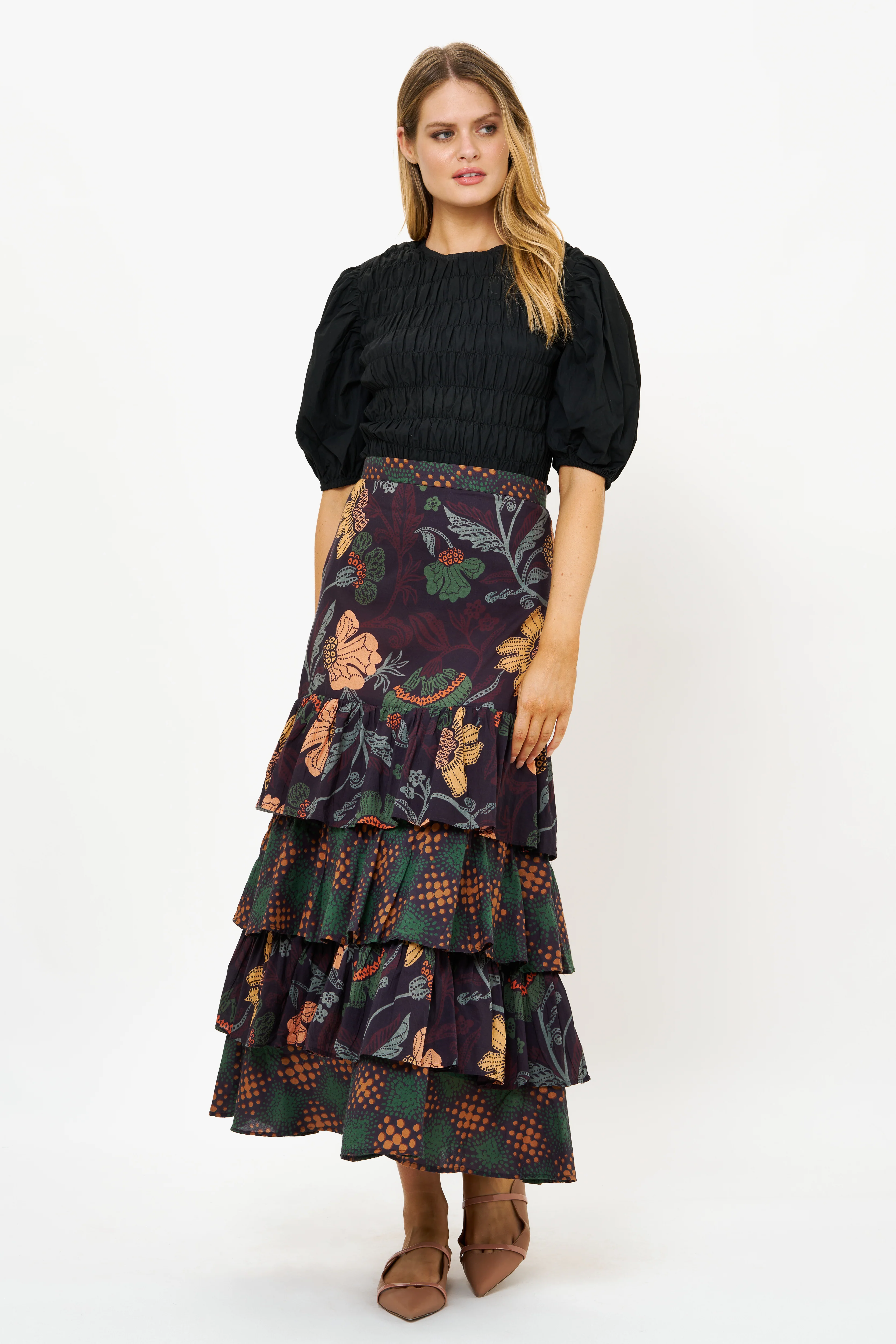 Ruffle Maxi Skirt- Turin Wine - Image 2