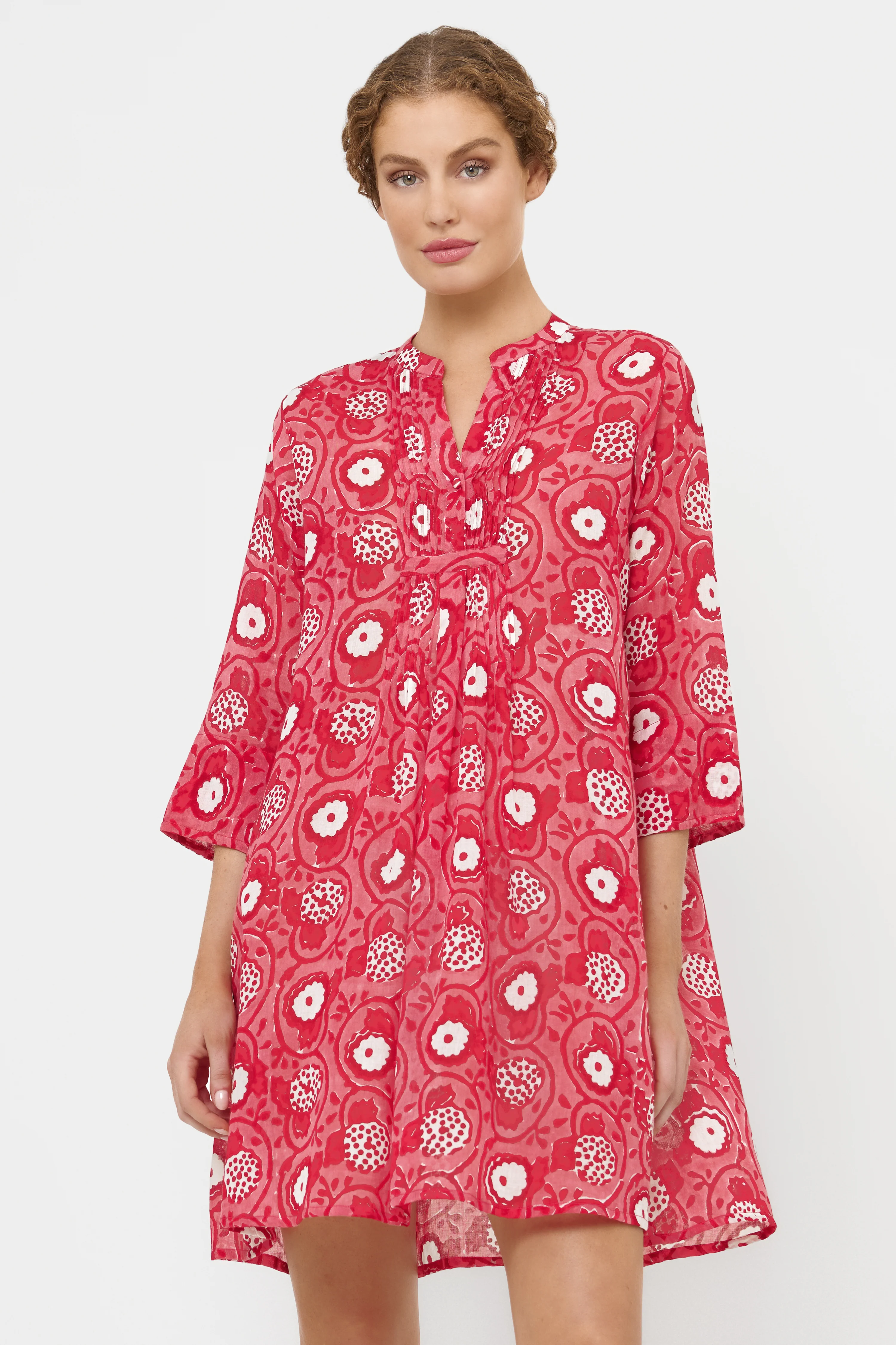 3/4 Sleeve Pintuck Dress- Ambrosia Red - Image 7