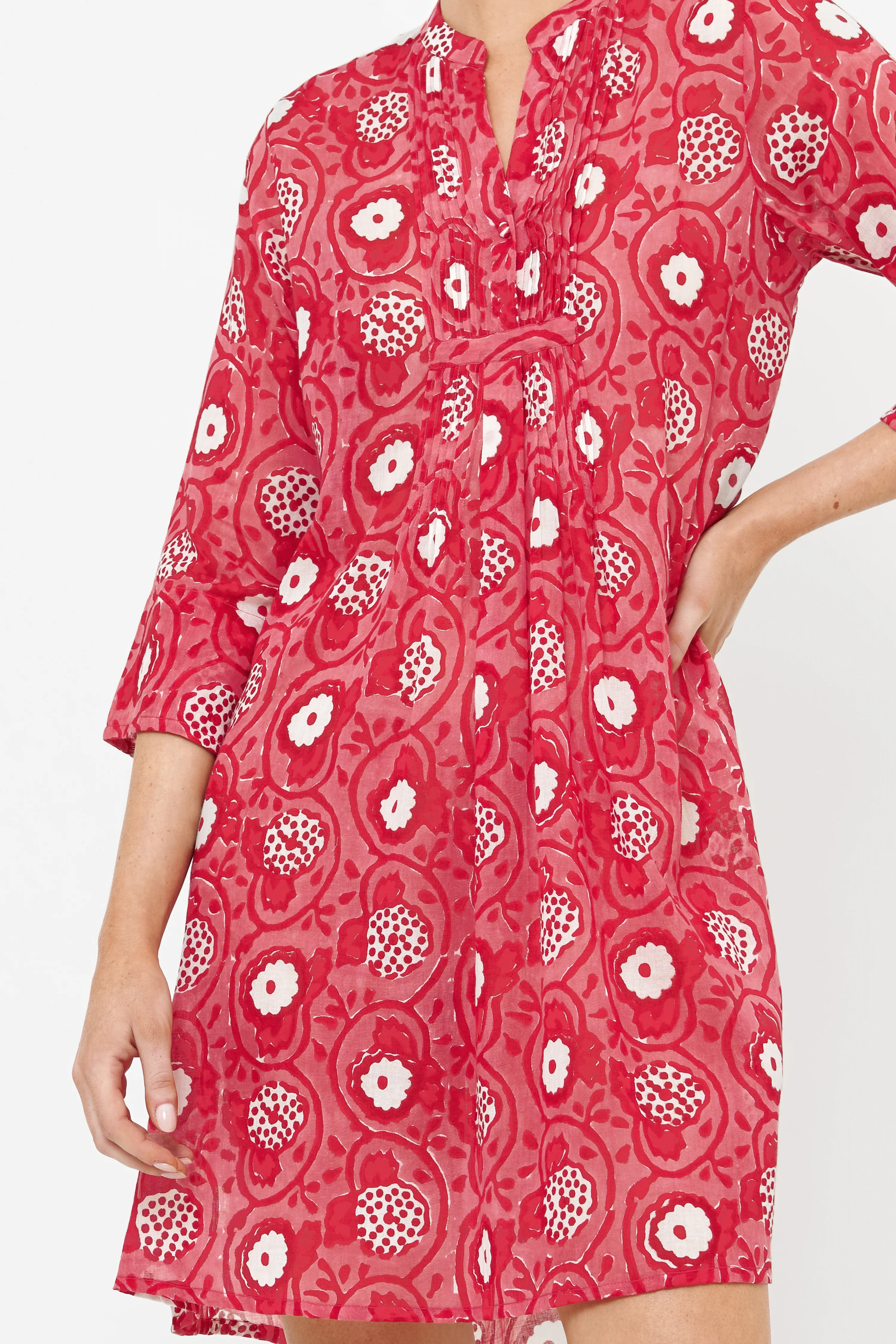 3/4 Sleeve Pintuck Dress- Ambrosia Red - Image 8