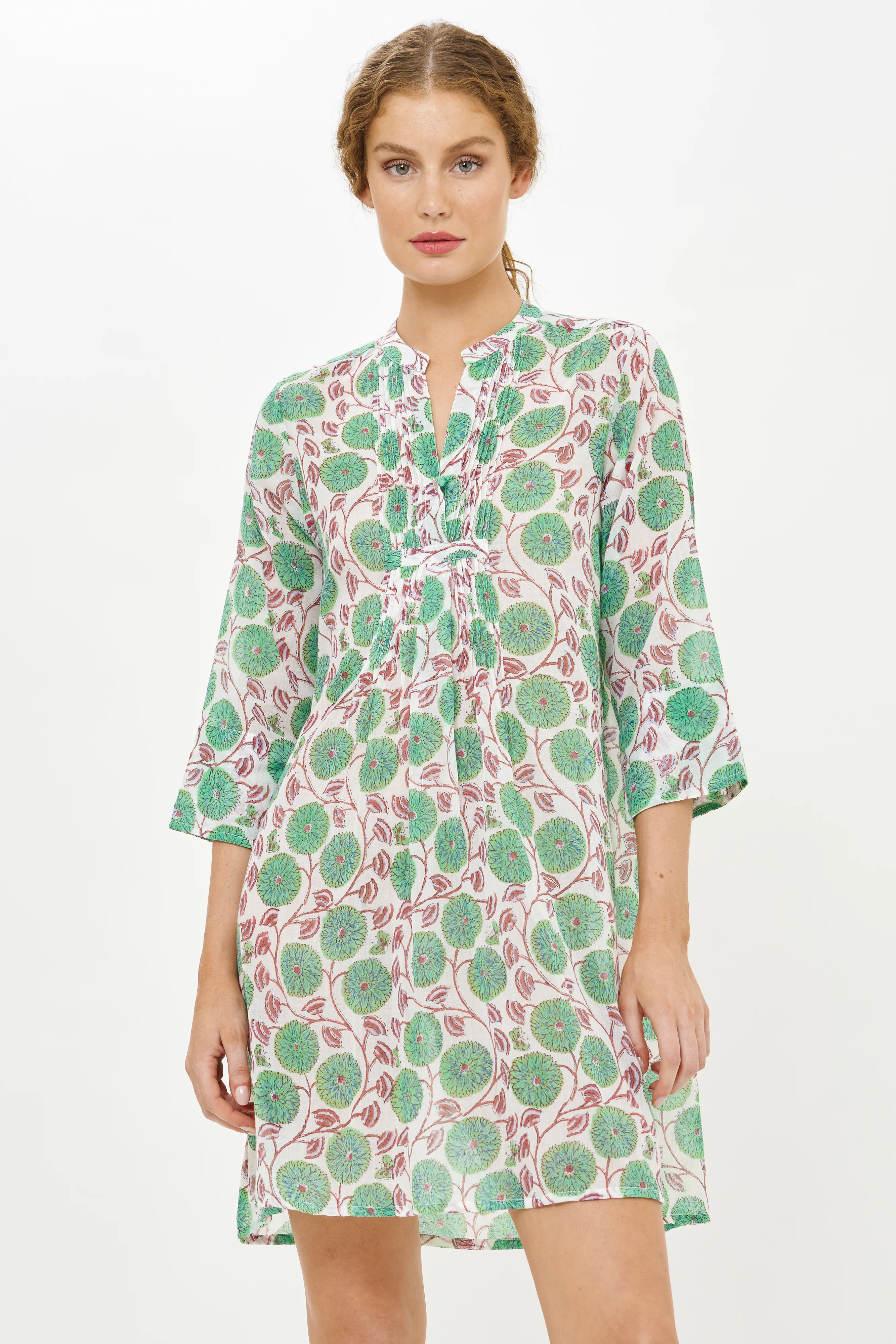 3/4 Sleeve Pintuck Dress- Monarch Green - Image 5