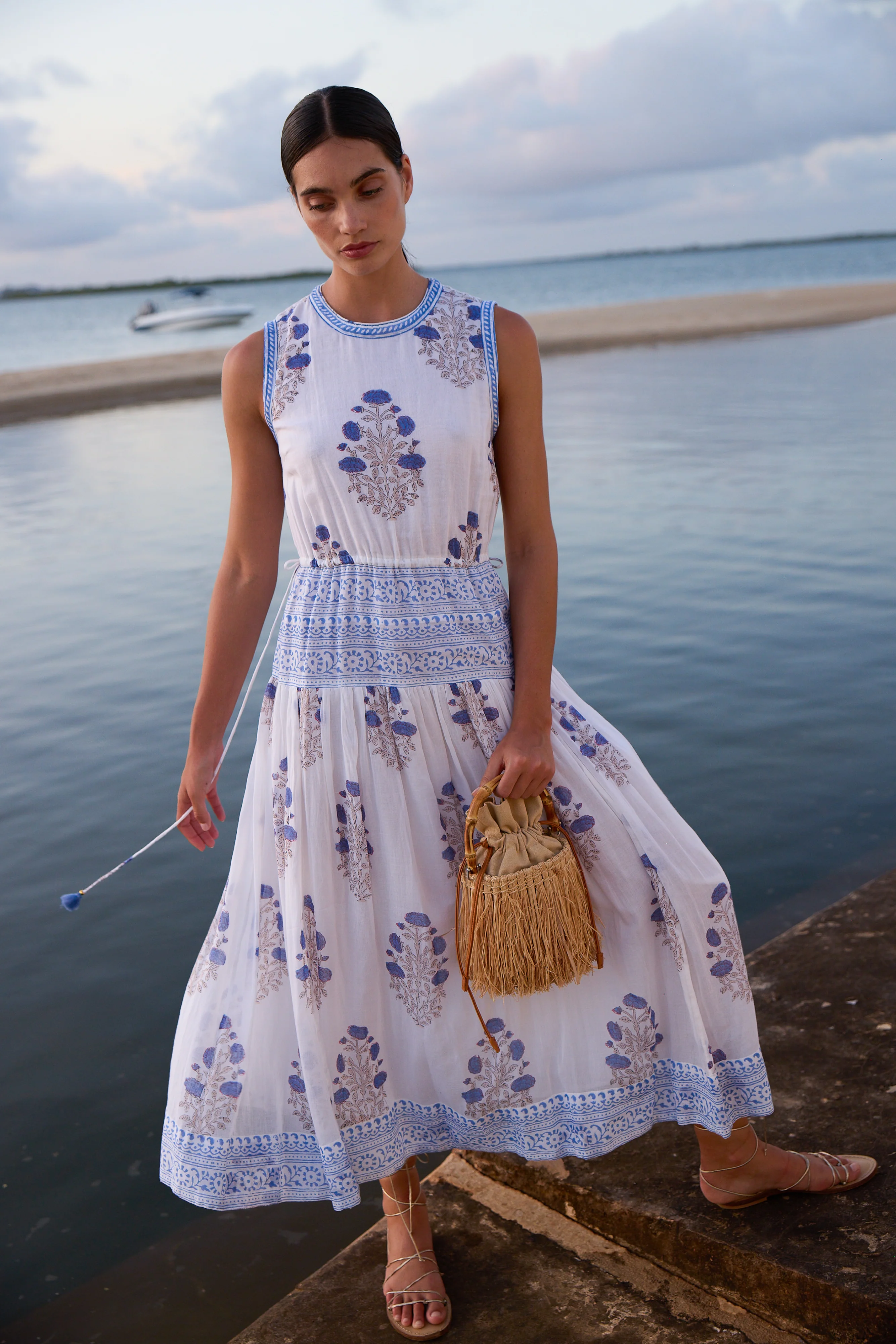 Sleeveless Piped Maxi- Laguna Blue - Image 3