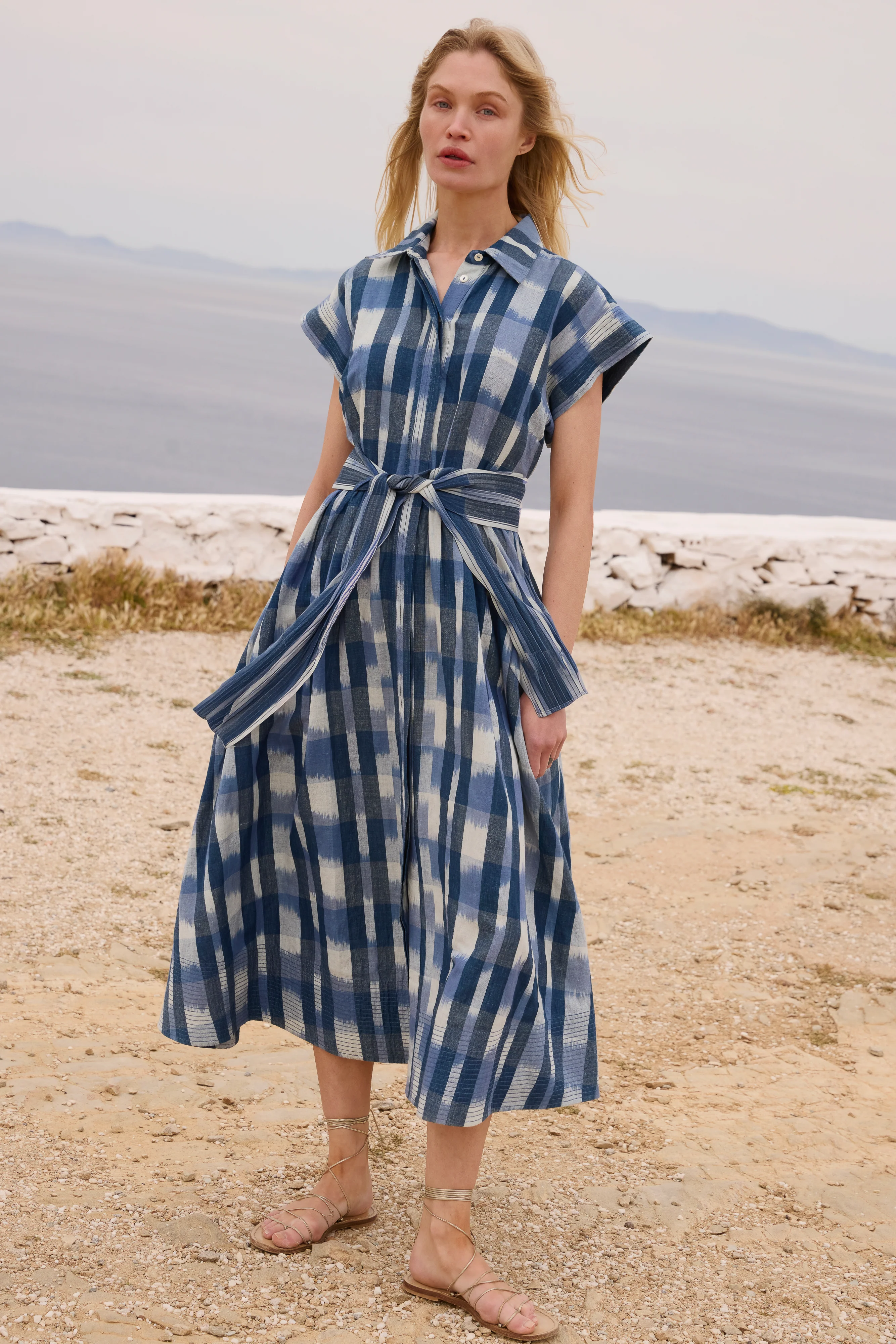 Belted Shirt Dress- Beckett Navy - Image 4