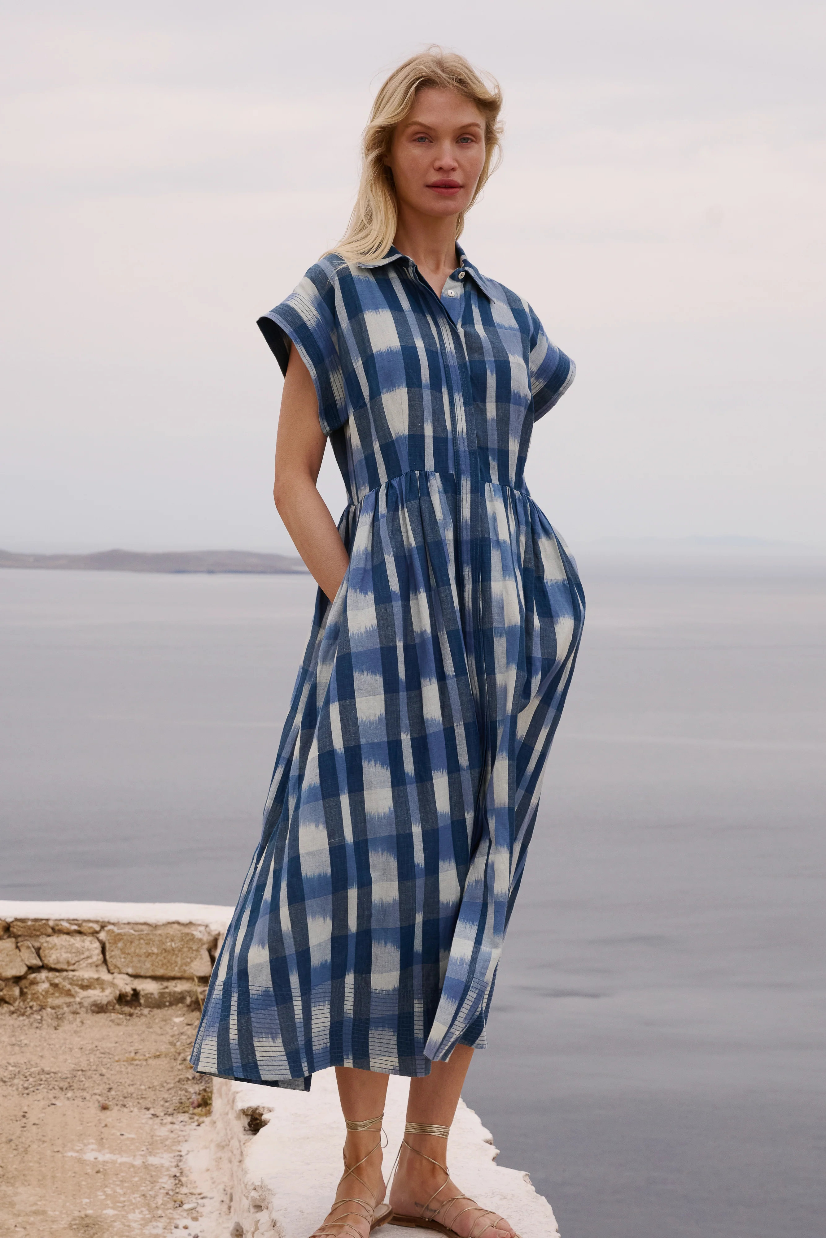 Belted Shirt Dress- Beckett Navy - Image 5