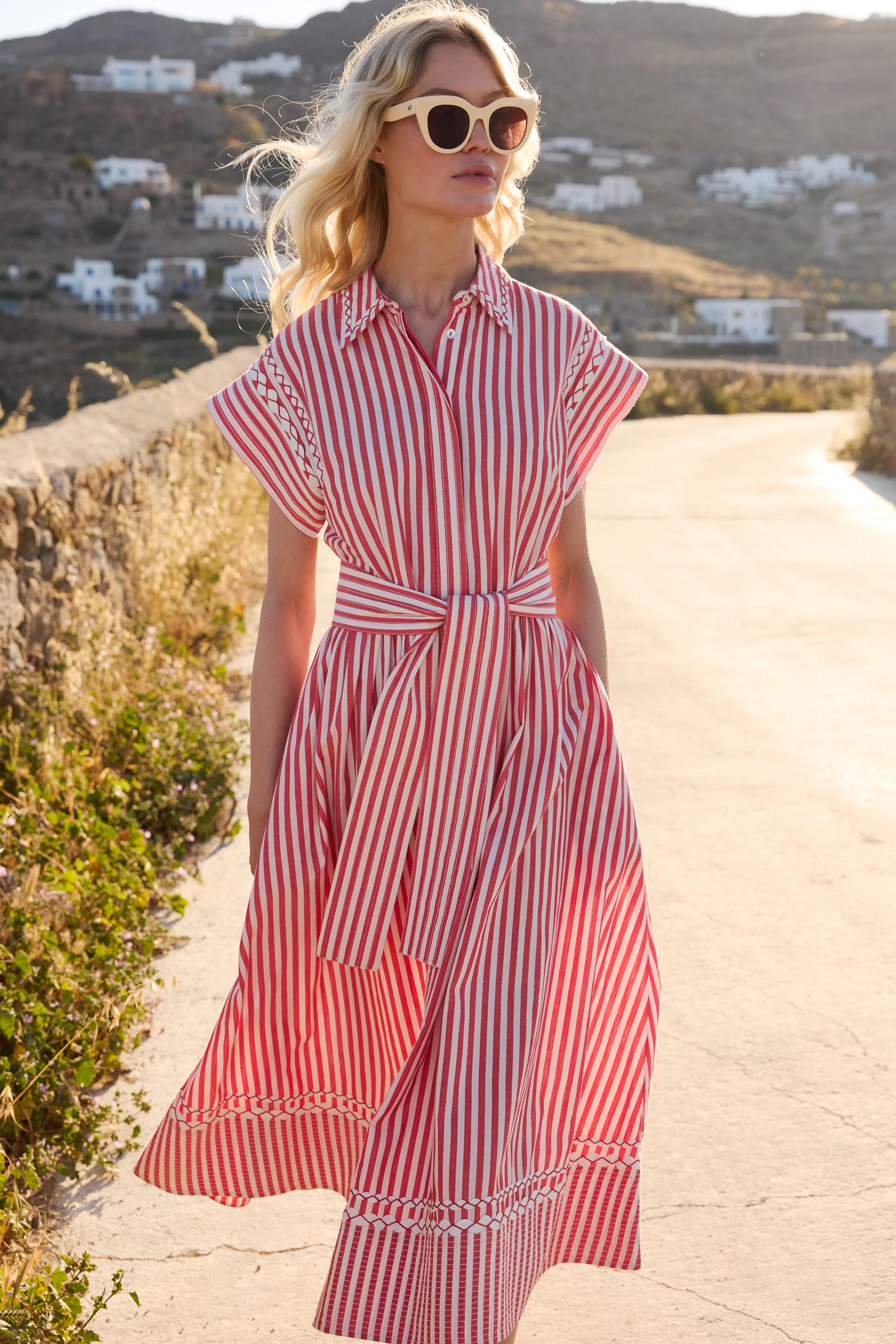 Belted Shirt Dress- Sconset Red - Image 4